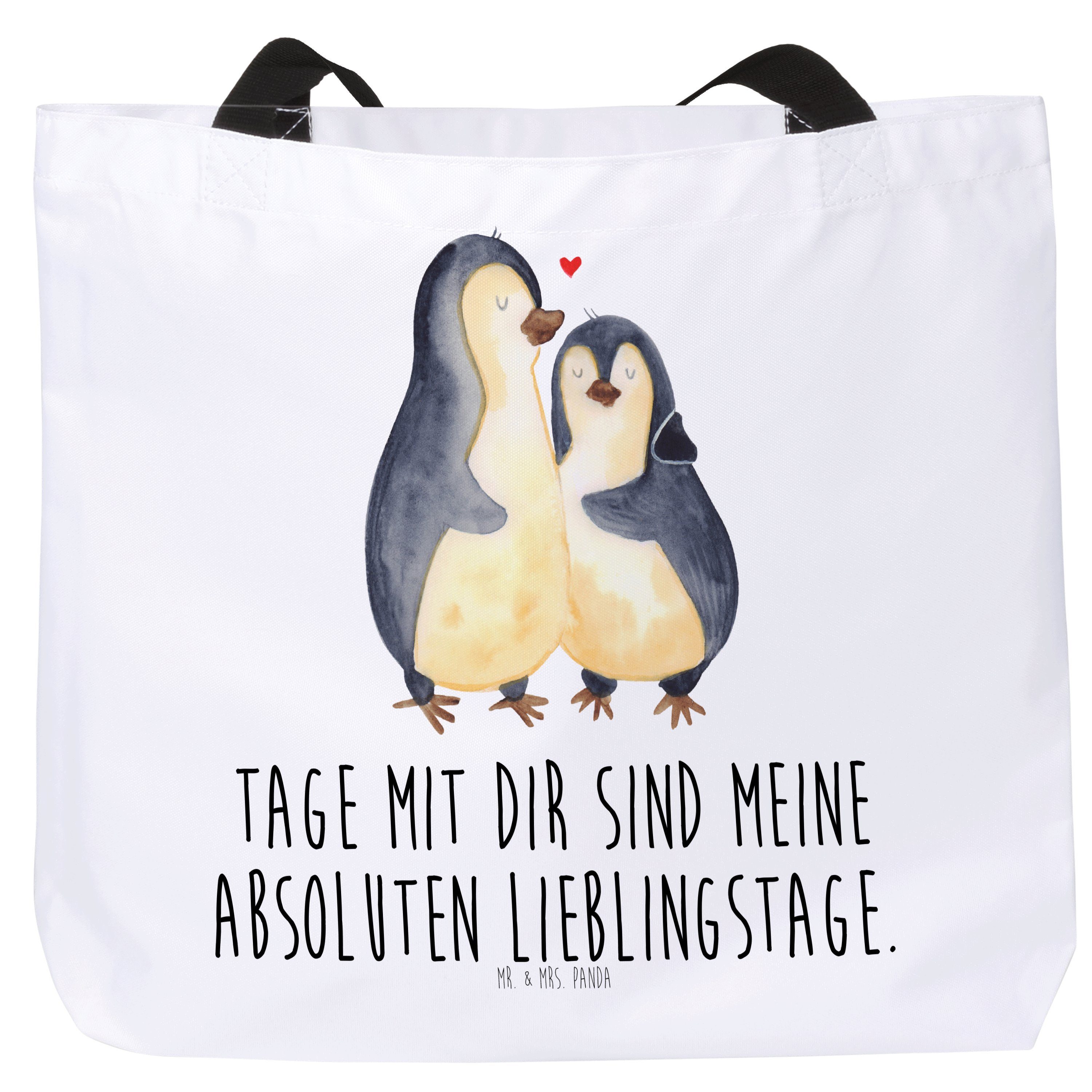 Mr. & Mrs. Panda Shopper Pinguin umarmend - Weiß - Geschenk, Alltagstasche, Tragebeutel, Hochz (1-tlg)
