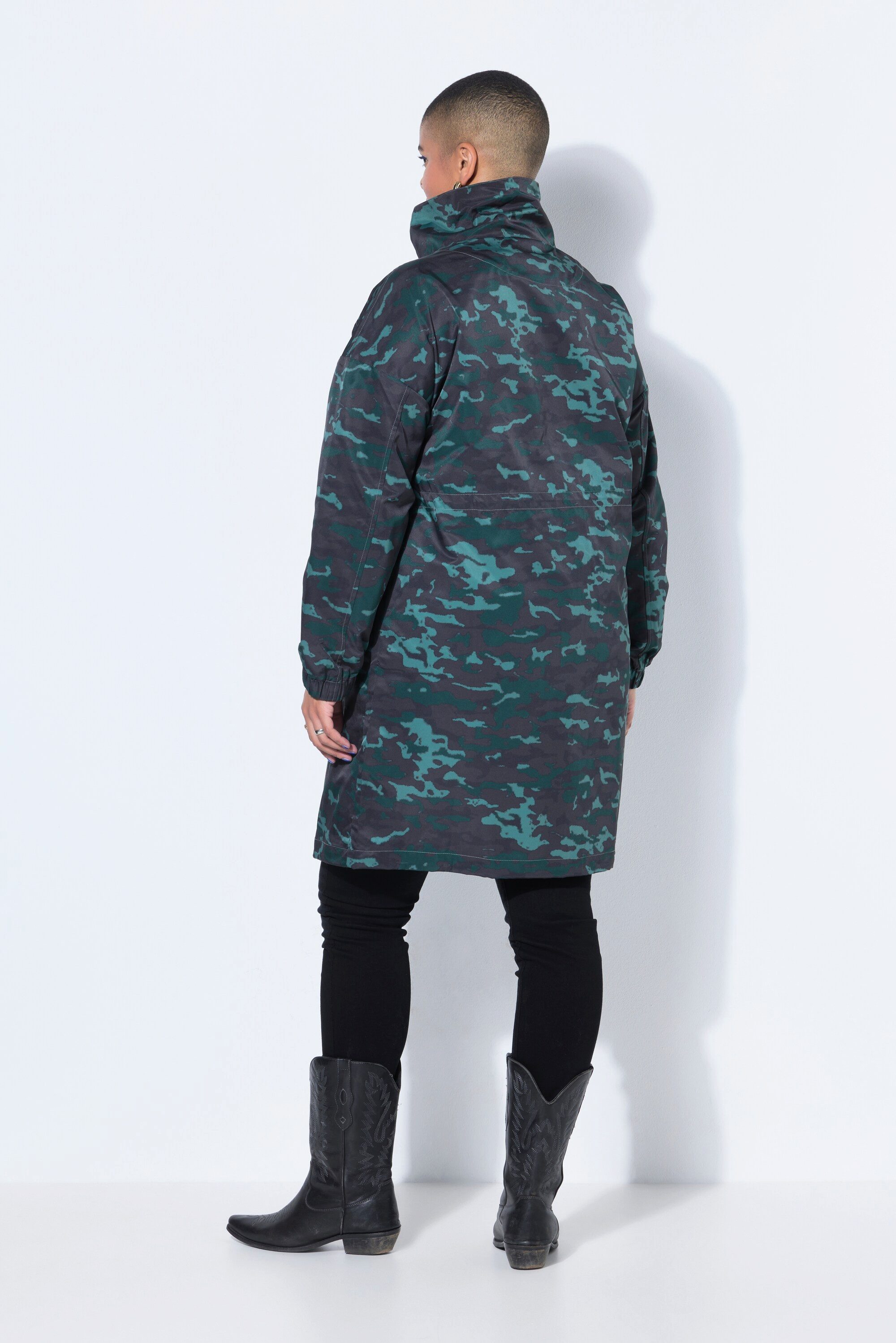 Studio Untold Wintermantel Mantel Straight Shape Camouflage Taillen-Tunnelzug