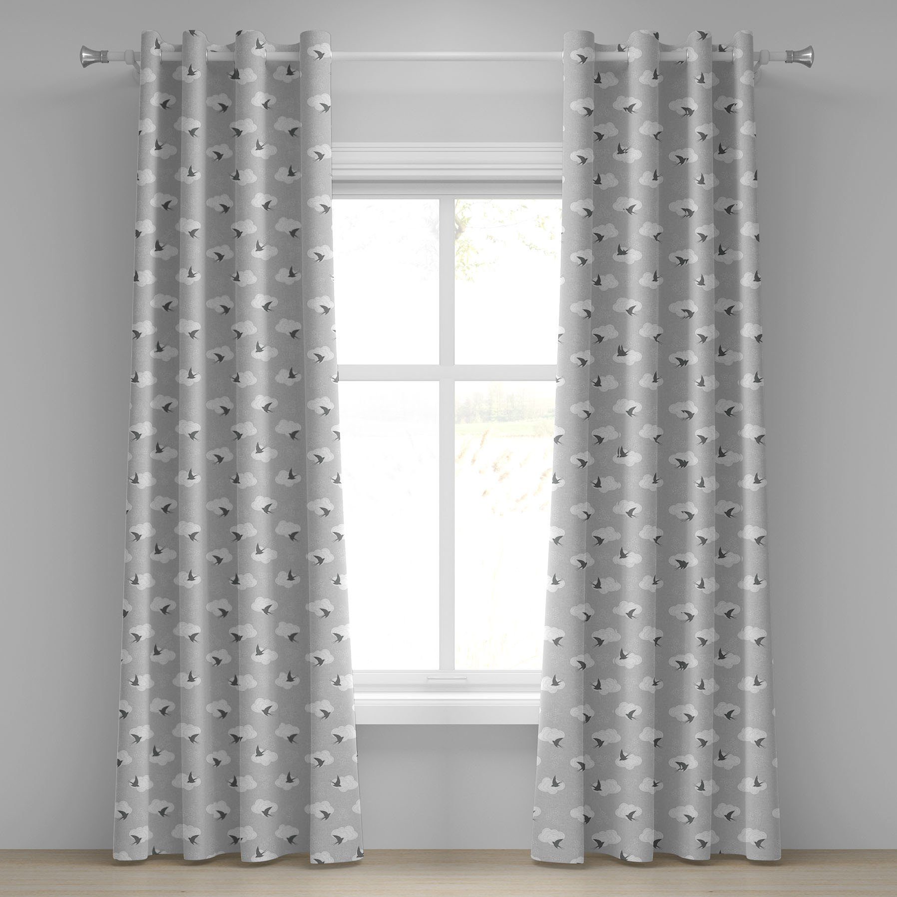 Vögel Schlafzimmer Wohnzimmer, Gardine den zwischen Wolken Dekorative Grau Schwalbe 2-Panel-Fenstervorhänge Abakuhaus, für