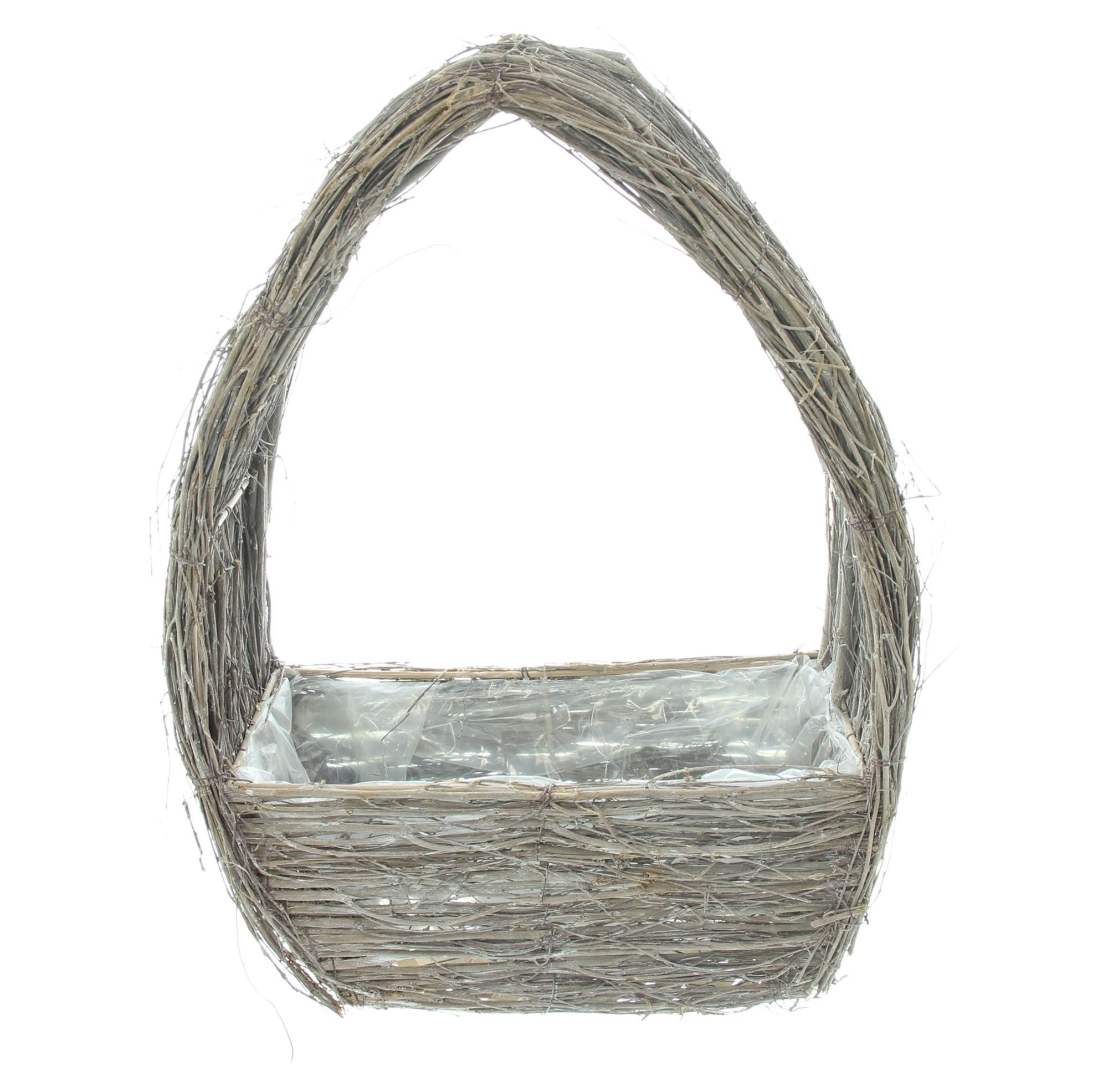 Dekoleidenschaft Pflanzschale "Grey" aus Reisig, grau, Pflanzkorb handgefertigt, Blumentopf 30x15 cm, zum Bepflanzen, Pflanztasche