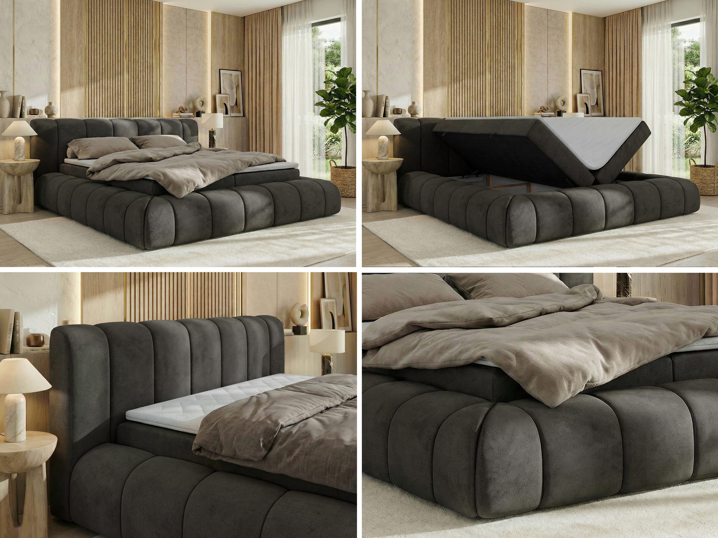 MKS MÖBEL Boxspringbett NUBEA (Komplettbett, Set, inkl. 2 Bettkästen, Matratze H3/H4 und Topper Visco oder T25), Feder-Hebemechanik, 7-Zonen-Multipocket-Matratze, Bett mit Kopfteil
