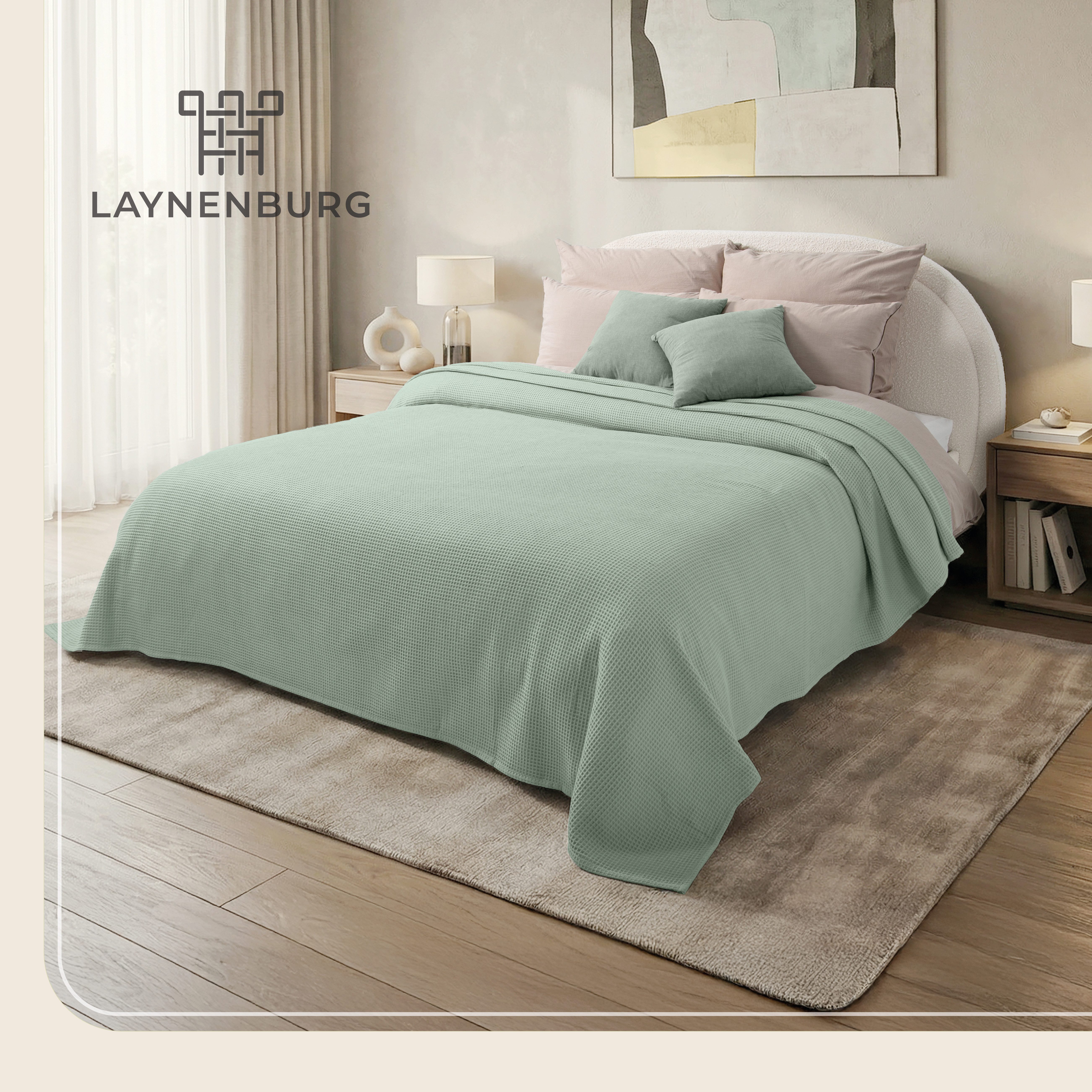 Laynenburg Tagesdecke Waffelpique aus 100% Baumwolle – Baumwolldecke, Kuscheldecke, Wohndecke als Sommerdecke, Bett-Überwurf, Couch-Überwurf, Sofa-Decke