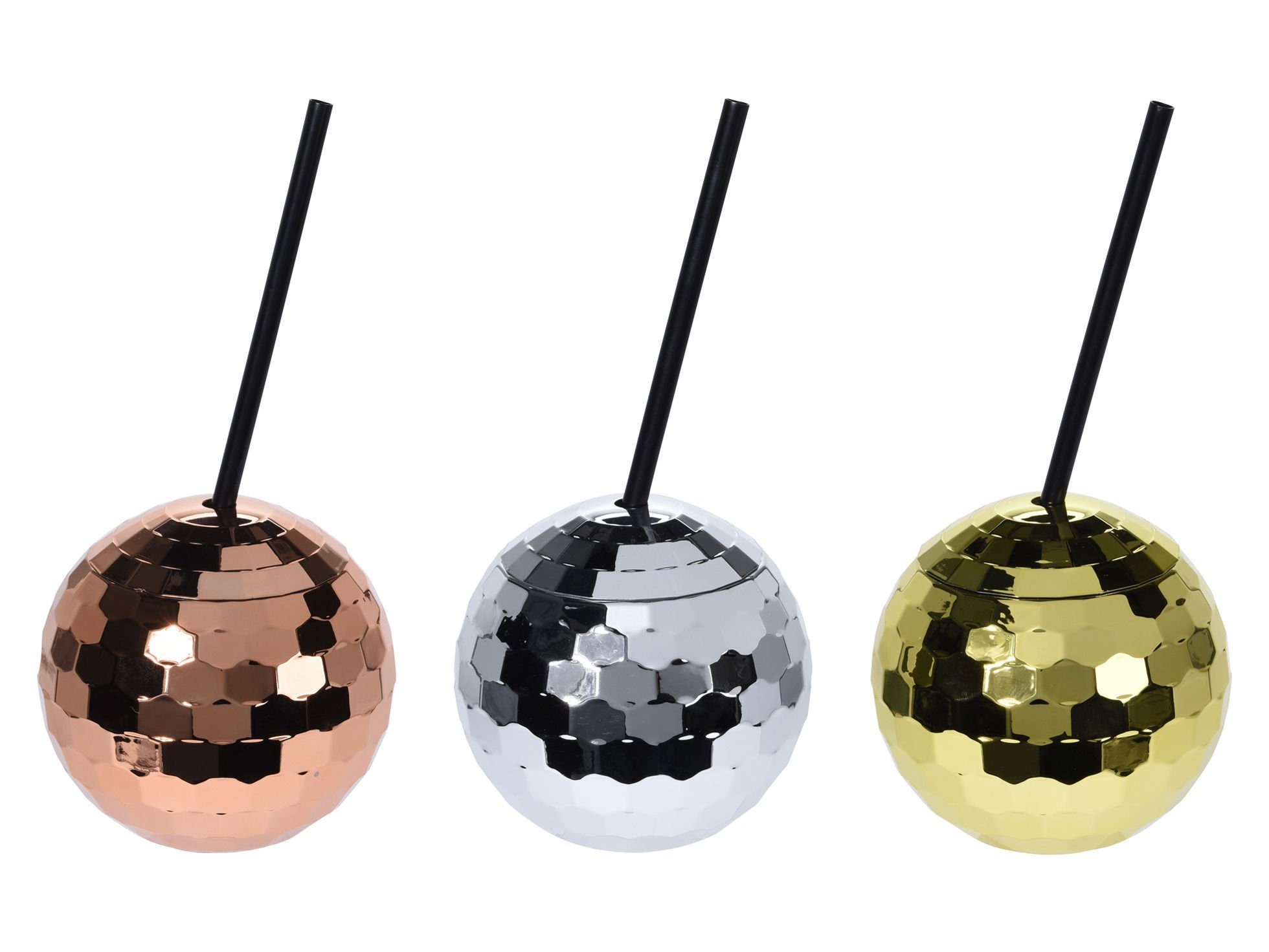 Gläser-Set Trinkbecher Discokugel mit Deckel und Strohhalm