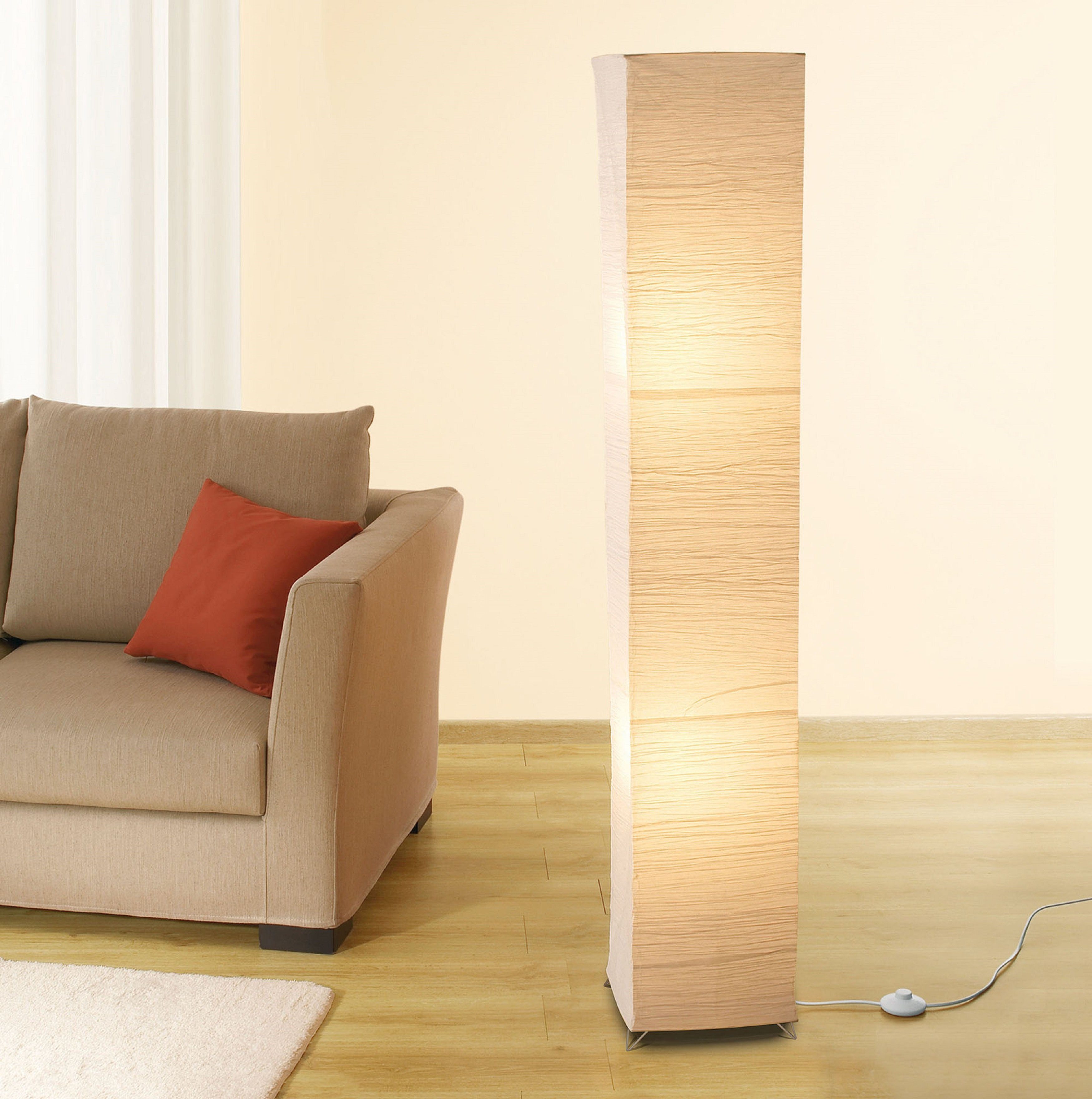 TRANGO LED Stehlampe, 1213L *OSLO* Reispapierlampe *HANDMADE* mit beigefarbenem Lampenschirm Stehleuchte inkl. 2x E14 LED Leuchtmittel 3000K warmweiß, Form: eckig - Höhe: 125cm Wohnraumlampe - Standlampe