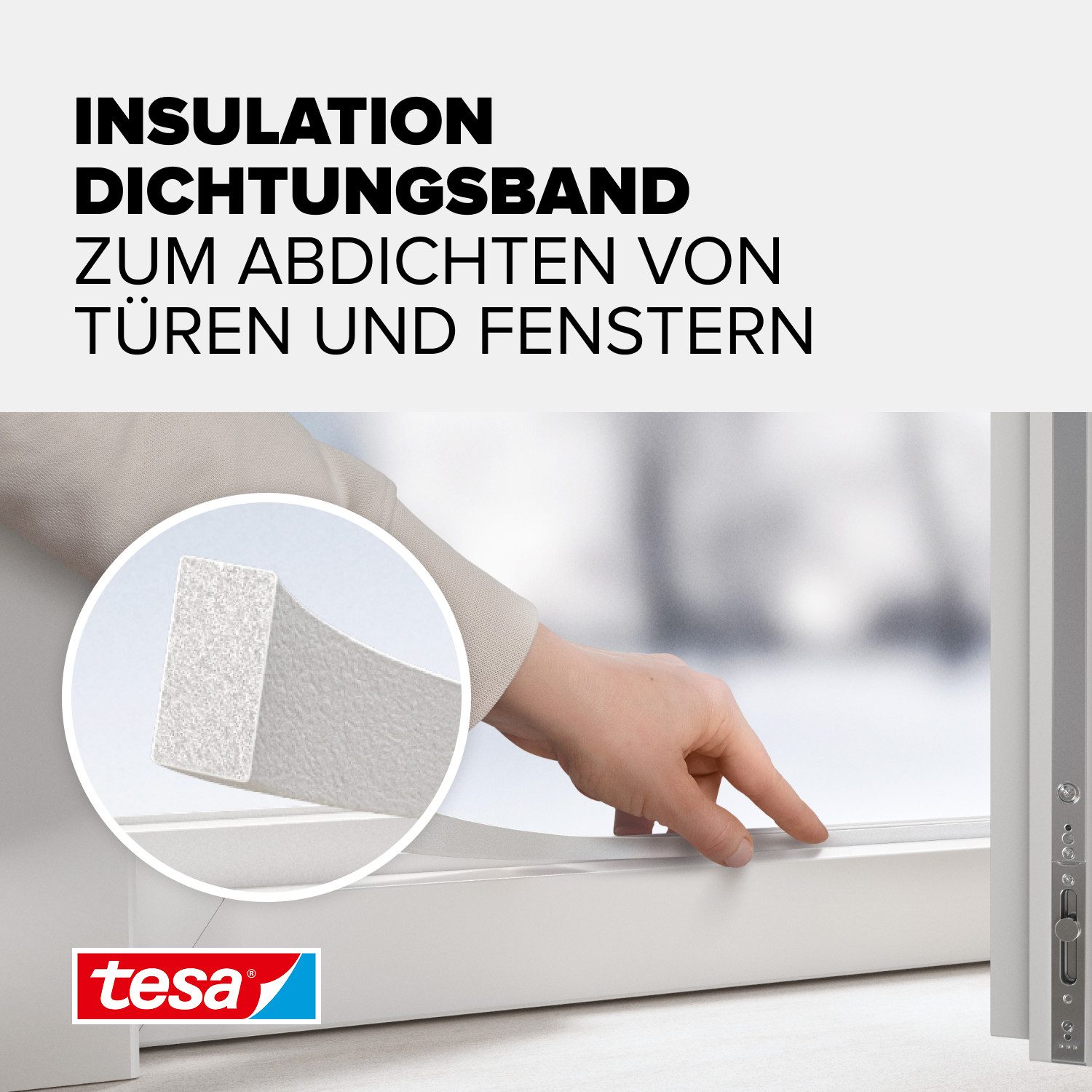 tesa Dichtungsband INSULATION Dichtungsband M - Schaumstoffdichtung, (Packung, 1-St., Dichtungsband M Weiß - 6 m x 9 mm x 5,5 mm), zum Isolieren von Spalten im Haushalt, selbstklebend
