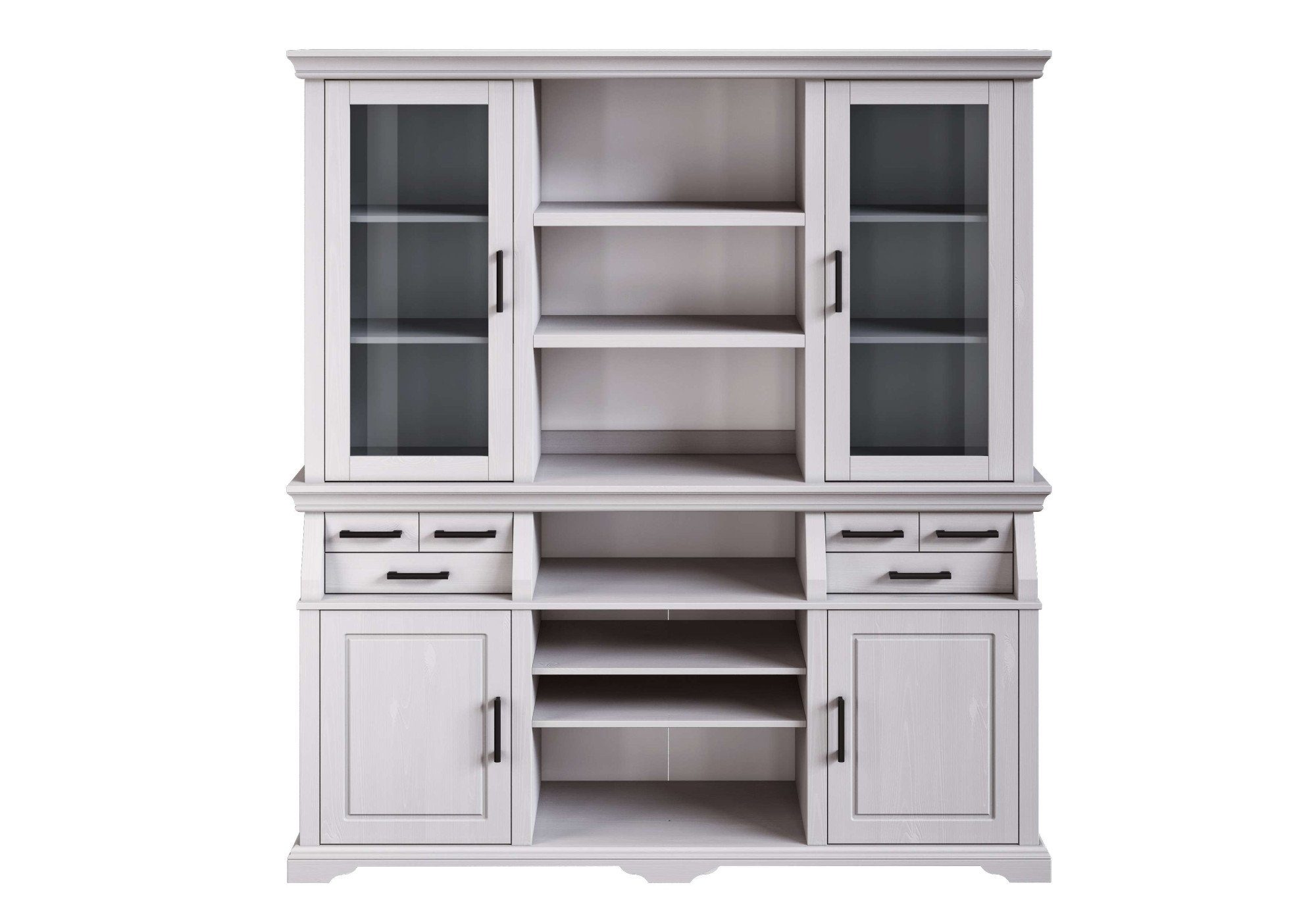 Home affaire Buffet Anabel, mit Glastüren und schwarzen Metallgriffen zertifiziertes Massivholz, Breite 186 cm, im Landhausstil