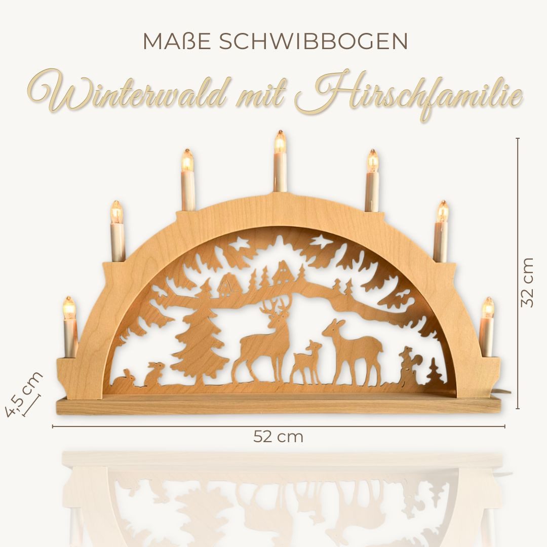 Weigla LED Schwibbogen Winterwald mit Hirschfamilie, Lichterbogen aus Holz, NATUR