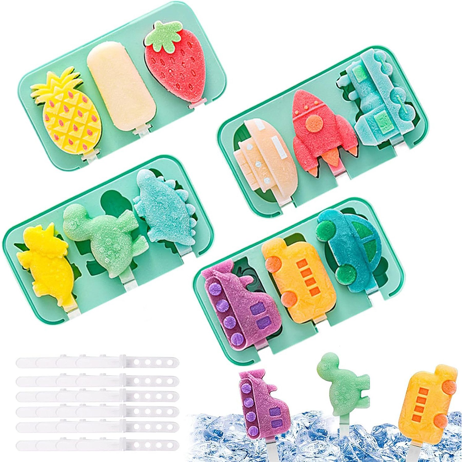 Mutig Eisform Eisformen Eis am Stiel,4 Stück Silikon Eis am Stiel Eiscreme eisform, (Cakesicles Silikonform, Cake Pop Stiele, Ständer, 24 Eisstiele), Geeignet für Geburtstag, Familie, Sommer, DIY, Kinder, Erwachsene