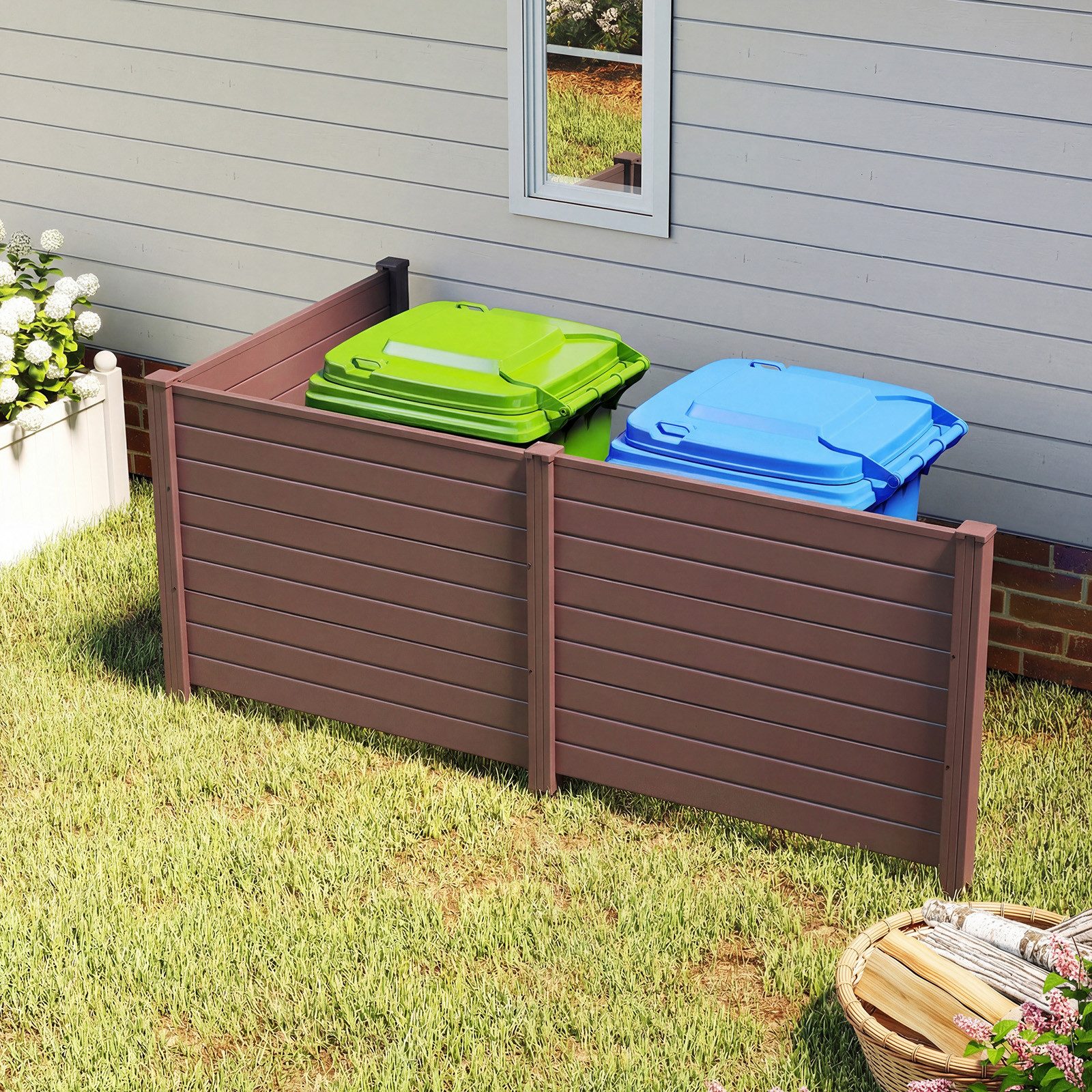 COSTWAY Gartenzaun, Lamellenzaun aus PP, Steckzaun mit 4 Pfählen, 122x95 cm