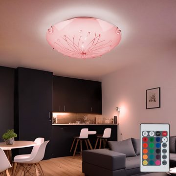 etc-shop LED Deckenleuchte, Leuchtmittel inklusive, Warmweiß, Farbwechsel, Deckenleuchte Deckenlampe Wohnzimmerlampe Glas 2 Flammig RGB LED