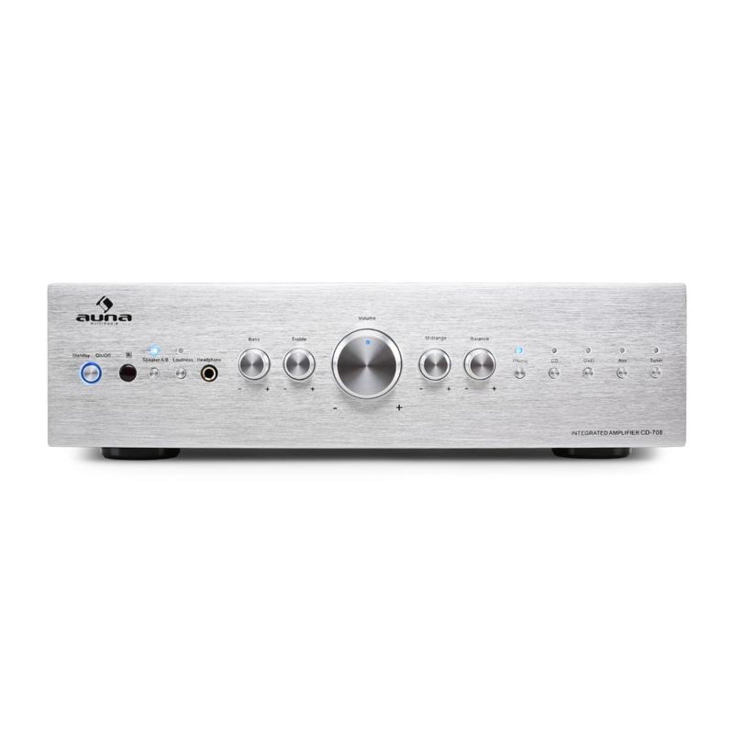 Auna CD708 Audioverstärker (Anzahl Kanäle: 5 Stereo-Cinch-Line-Eingänge für CD-Player, Tuner sowie AUX-Quellen und)
