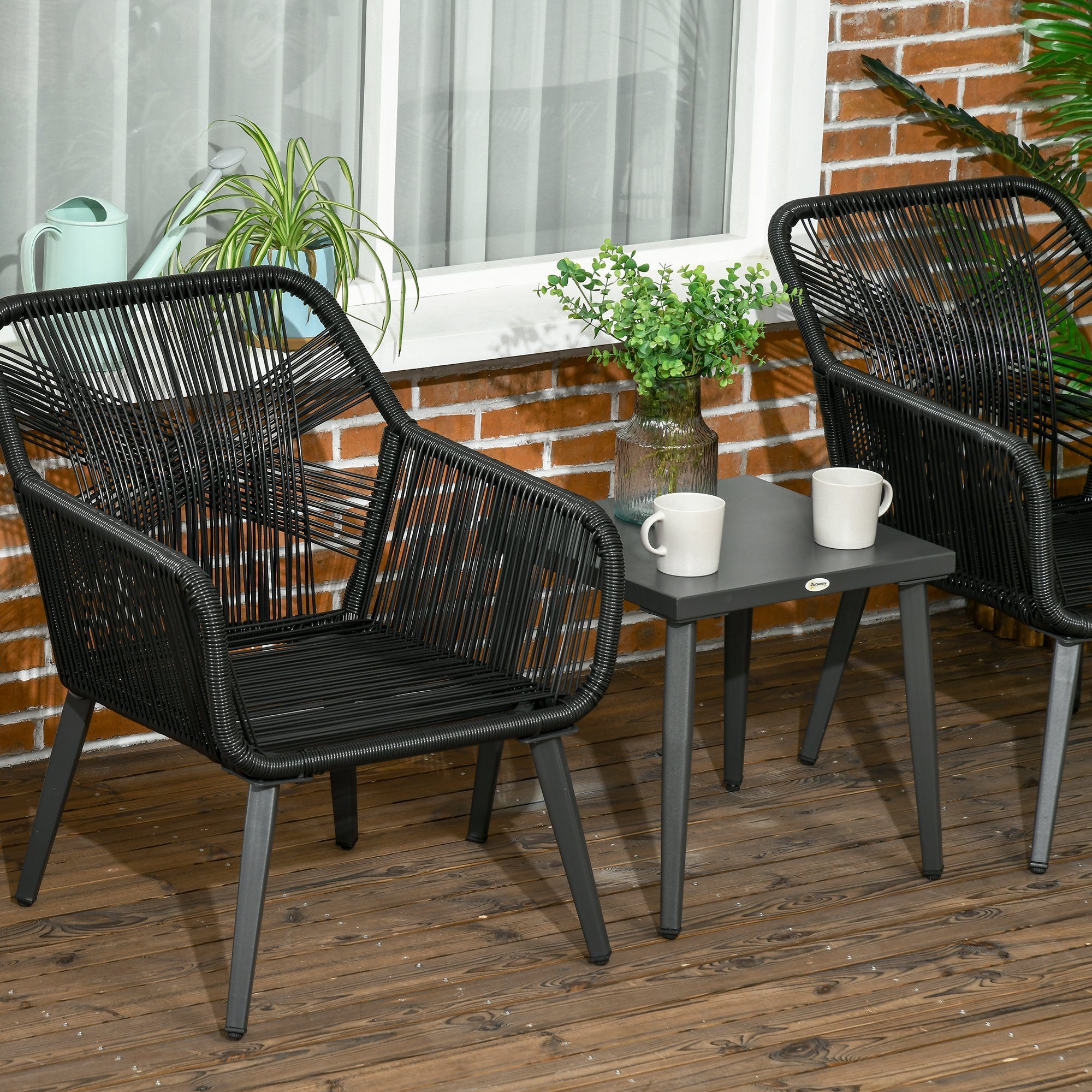 wetterbeständig, 2 Tisch Sitzgruppe), Stühlen 3-teiliges mit (Set, 3-tlg., Outsunny Sitzgruppe Garten-Lounge-Set,