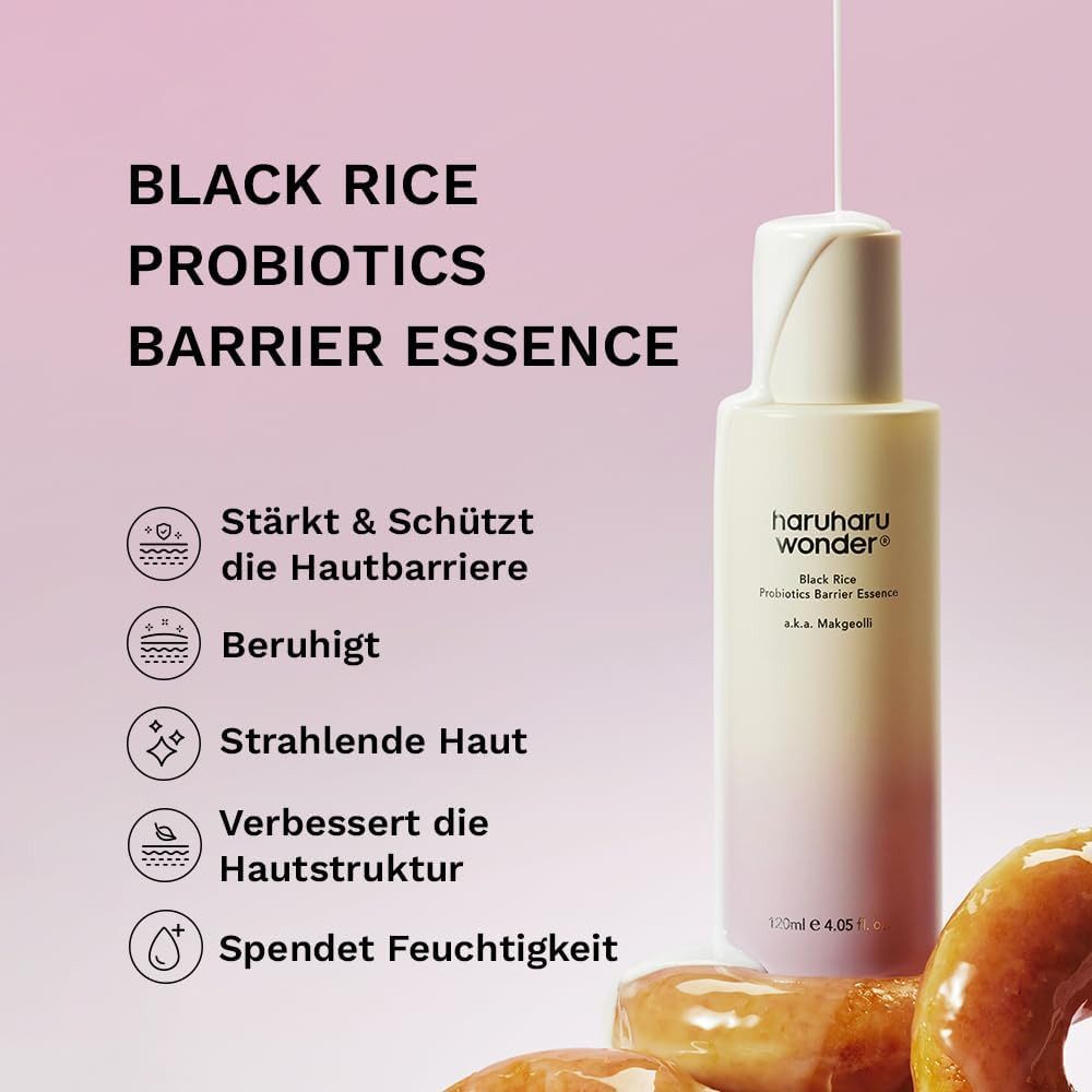 haruharu wonder Gesichtspflege Black Rice Probiotics Barrier Essence – Für trockene, empfindliche und feuchtigkeitsarme Haut geeignet, mit schwarzem Reis & Probiotika/ vegan