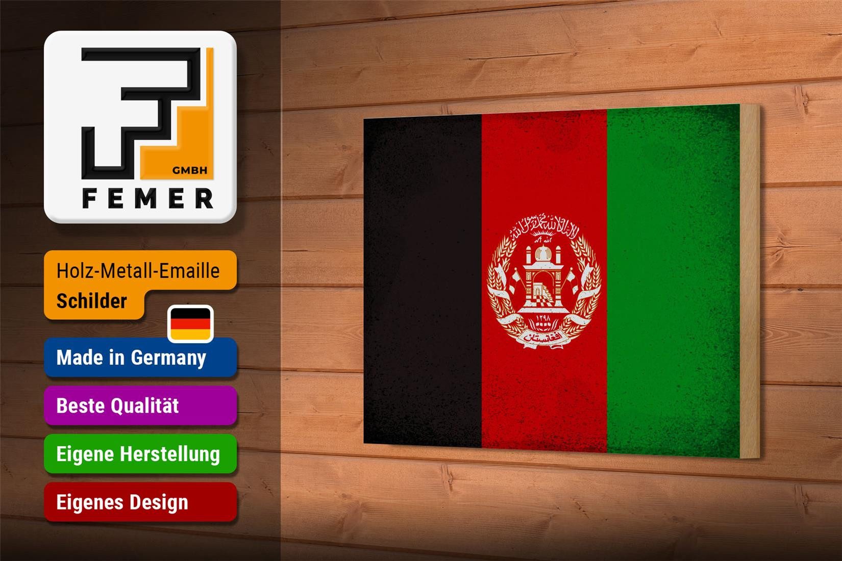 Femer GmbH Holzbild Flagge Afghanistan 18x12 cm Afghanistan Vintage, Flaggen (1 St), Glatte Holzfaserplatte (MDF), vorn beschichtet