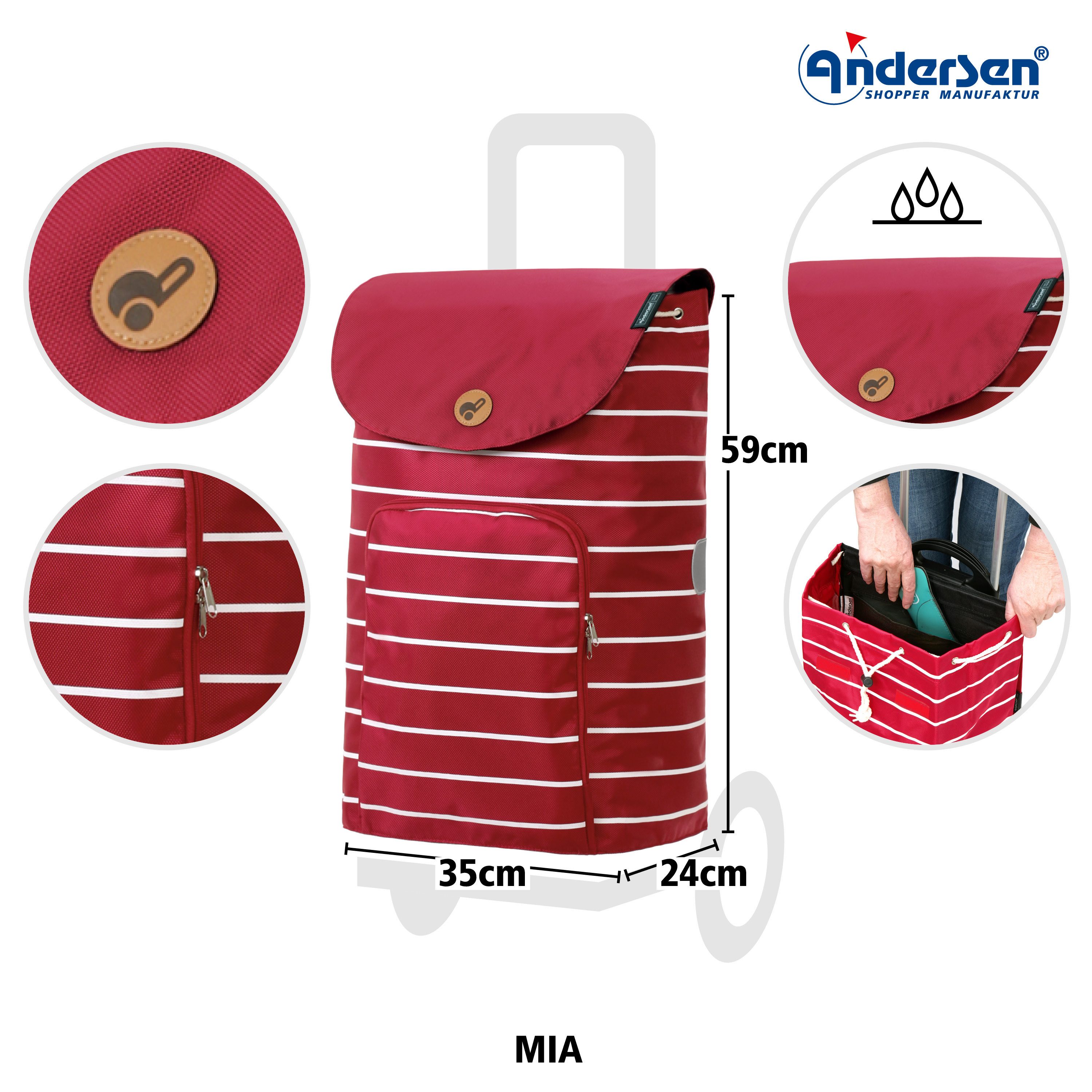Andersen Einkaufstrolley Tasche Mia rot, wasserabweisend