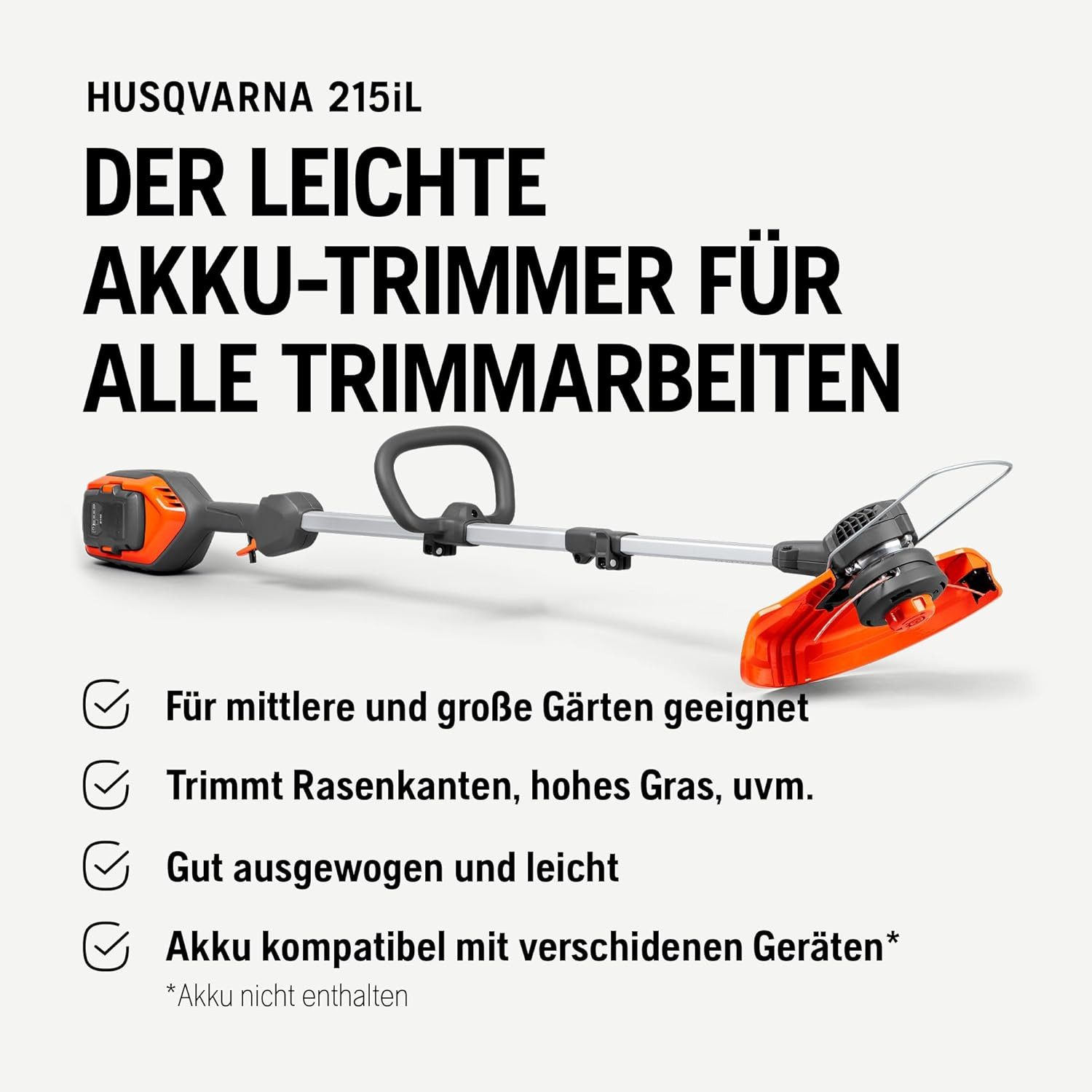Husqvarna Akku-Rasentrimmer, inkl. Akku und Ladegerät Kabelloser Trimmer mit 36V bürstenlosem