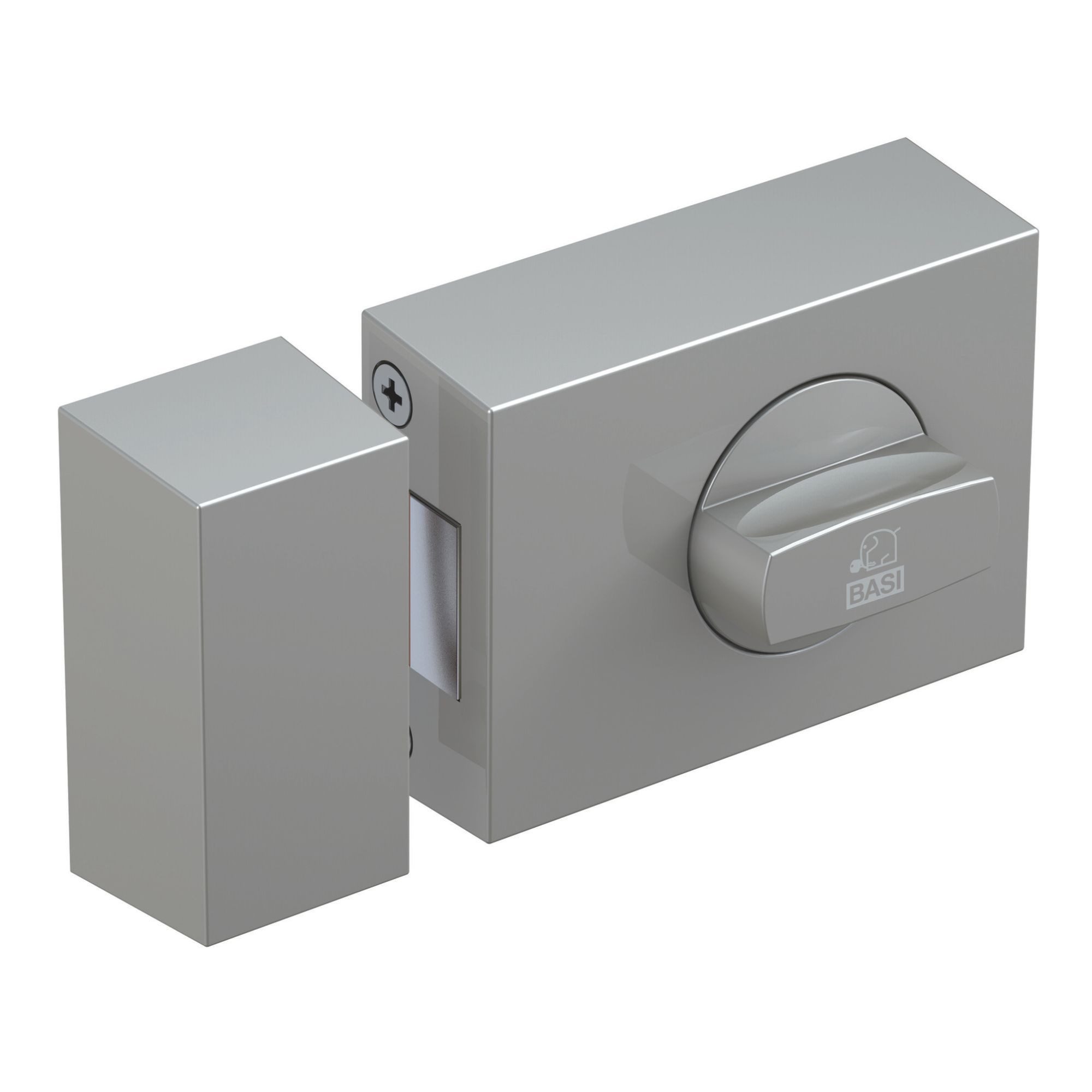 BASI Türzusatzschloss Kastenschloss (Packung), Drehknauf auf Innenseite, Sperrriegel, Dornmaß 60 mm, käntig, silber
