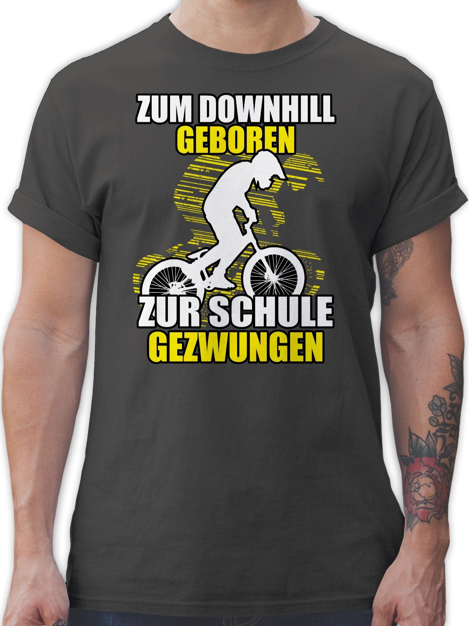T-Shirt zur Dunkelgrau Fahrrad 01 Downhill Schule Shirtracer Bekleidung gezwungen Radsport geboren Zum