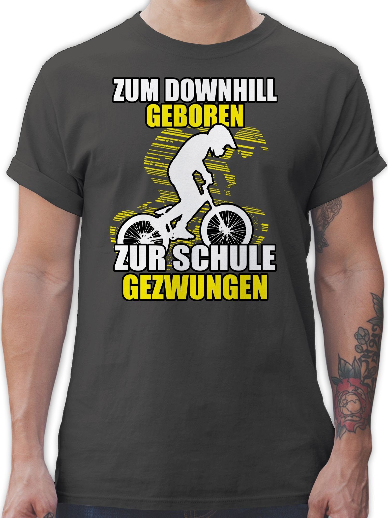 Shirtracer T-Shirt Zum Downhill Fahrrad Dunkelgrau Radsport zur geboren Bekleidung Schule 01 gezwungen