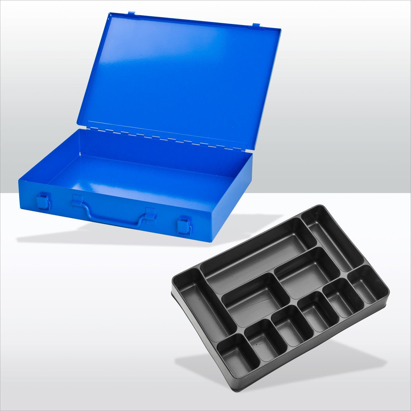 Fächer, HxBxT Himmelblau 5x33x23cm, 11 PROREGAL® Blau Spannverschluss Stahlblechkästen Werkzeugkoffer mit