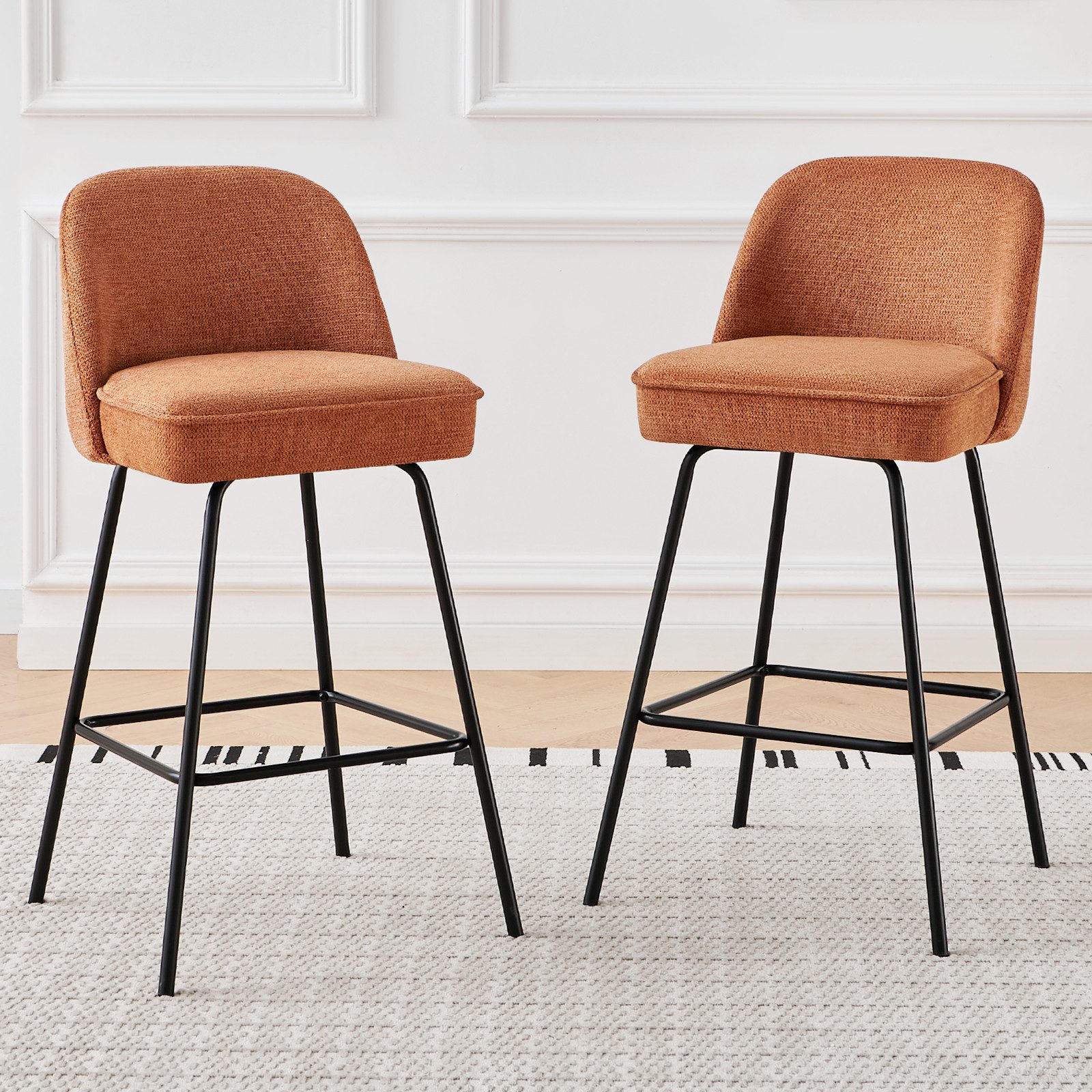 JYMTOM Barhocker Gepolsterter Sitz mit Federkern, Sitzfläche aus Leinen und Textilien (2 St), Metallbeine, für Bar, Theke, Küche, Esszimmer und Bistro geeignet