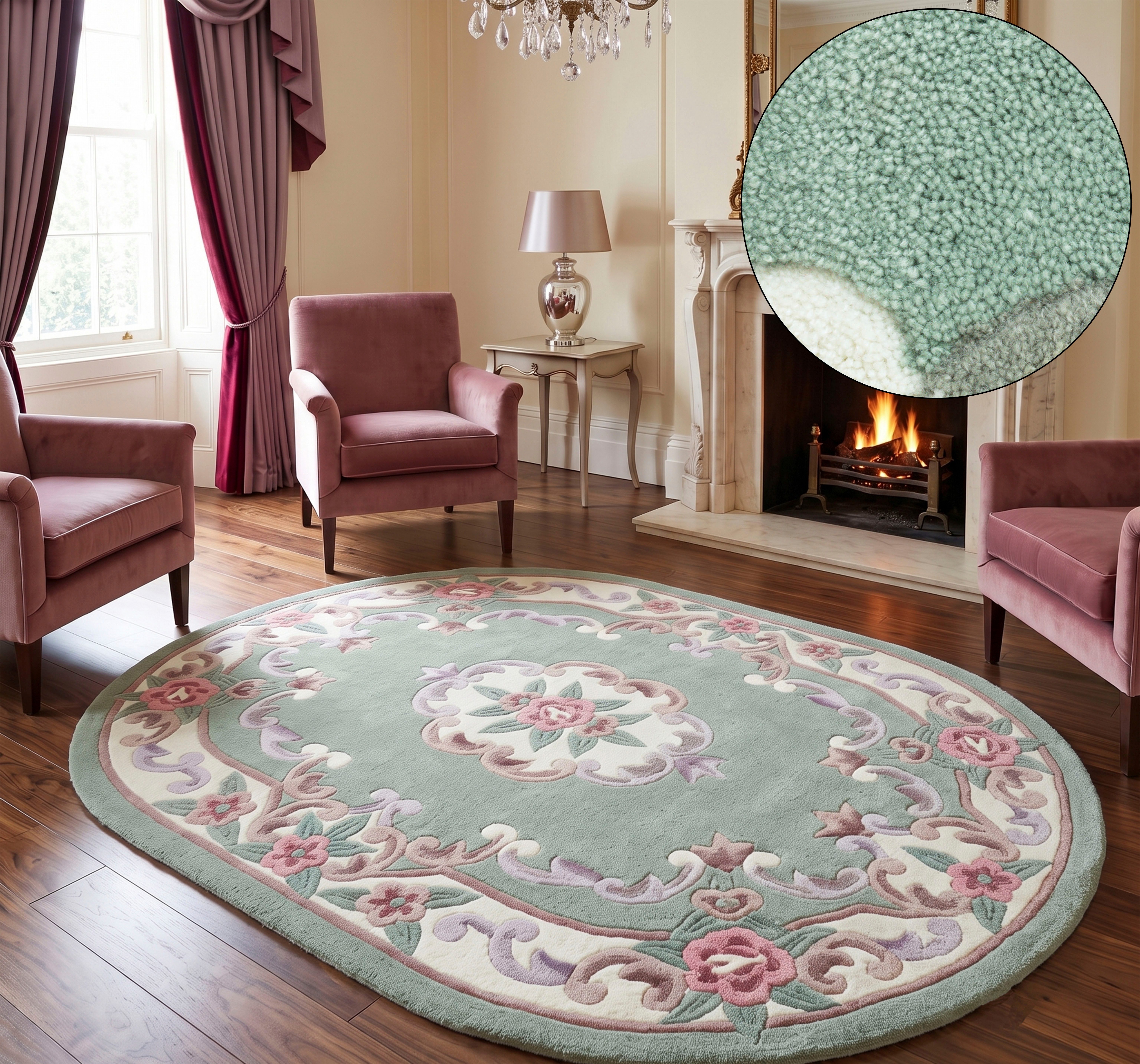 THEKO Teppich Ming, oval, Höhe: 14 mm, hochwertiges Acrylgarn, ideal im Wohnzimmer & Schlafzimmer