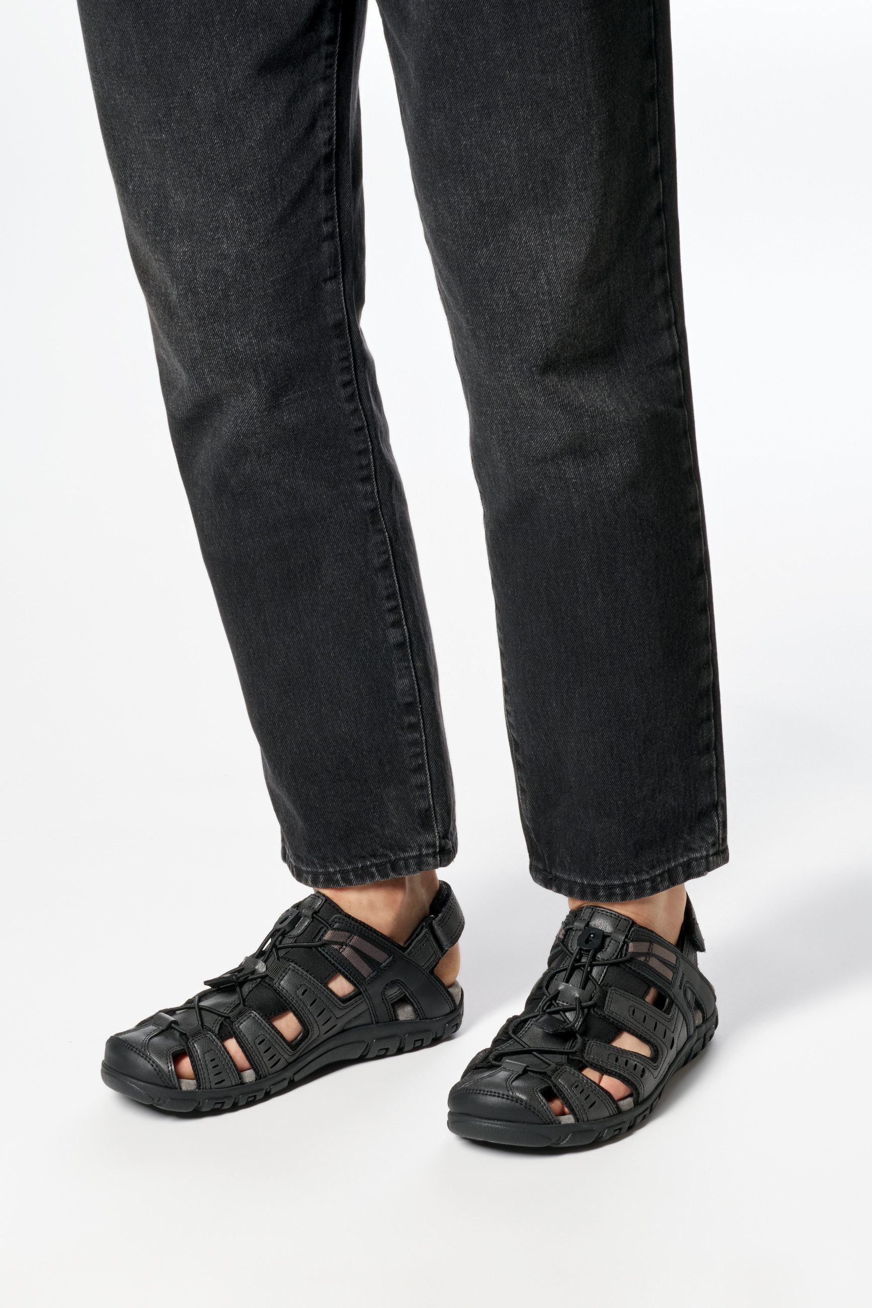 Geox UOMO SANDAL STRADA C Sandale, Sommerschuh, Klettschuh, Outdoorsandale, mit Lederfußbett