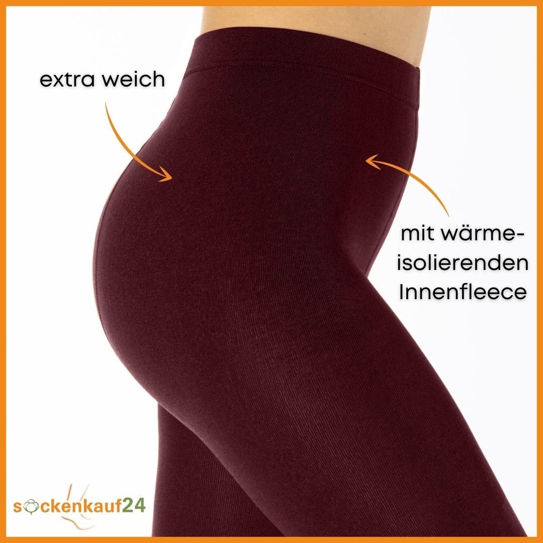 sockenkauf24 Thermoleggings Damen THERMO Leggings mit Innenfleece in vielen Farben (42-44, Bordeaux) extra warm Winter Leggings, WP