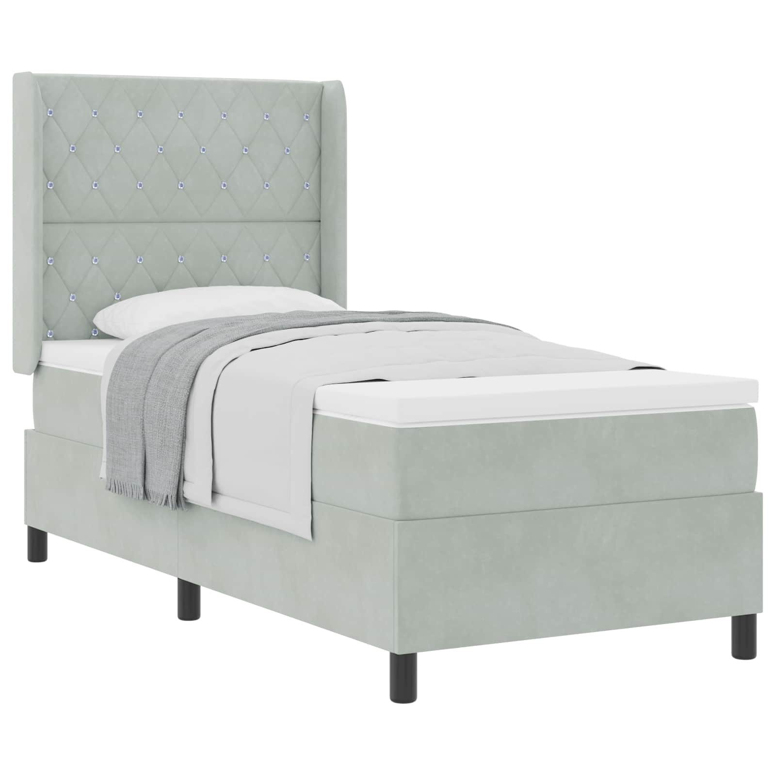 Bett Boxspringbett mit Matratze Hellgrau 100 x 200 cm Samt