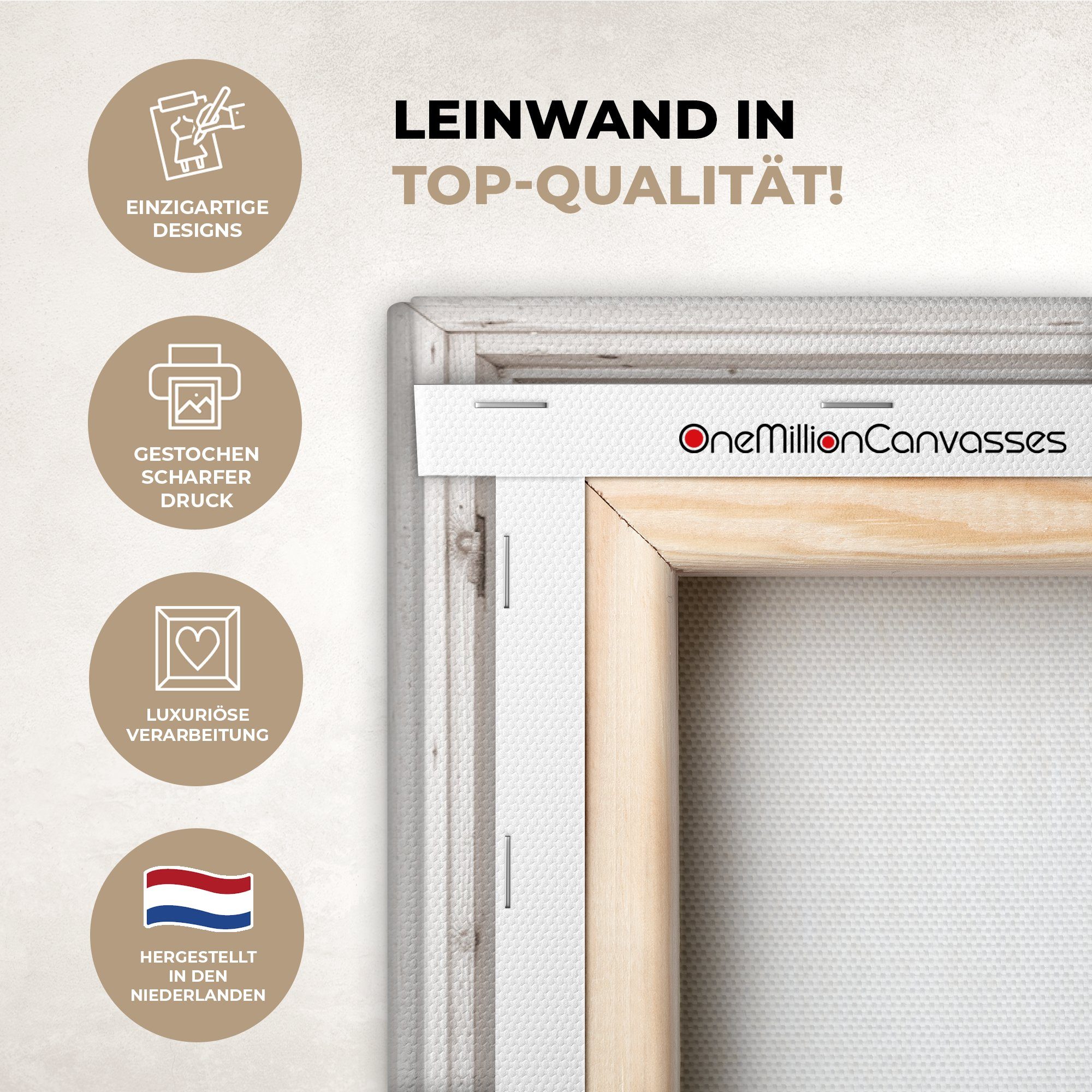 OneMillionCanvasses® Leinwandbild Fensterblick - Fenster - Lavendel - Blumen - Holz - Sonnenuntergang -, Fotodruck (1 St), Leinwände Wanddeko Wohnzimmer Schlafzimmer 60x40 cm