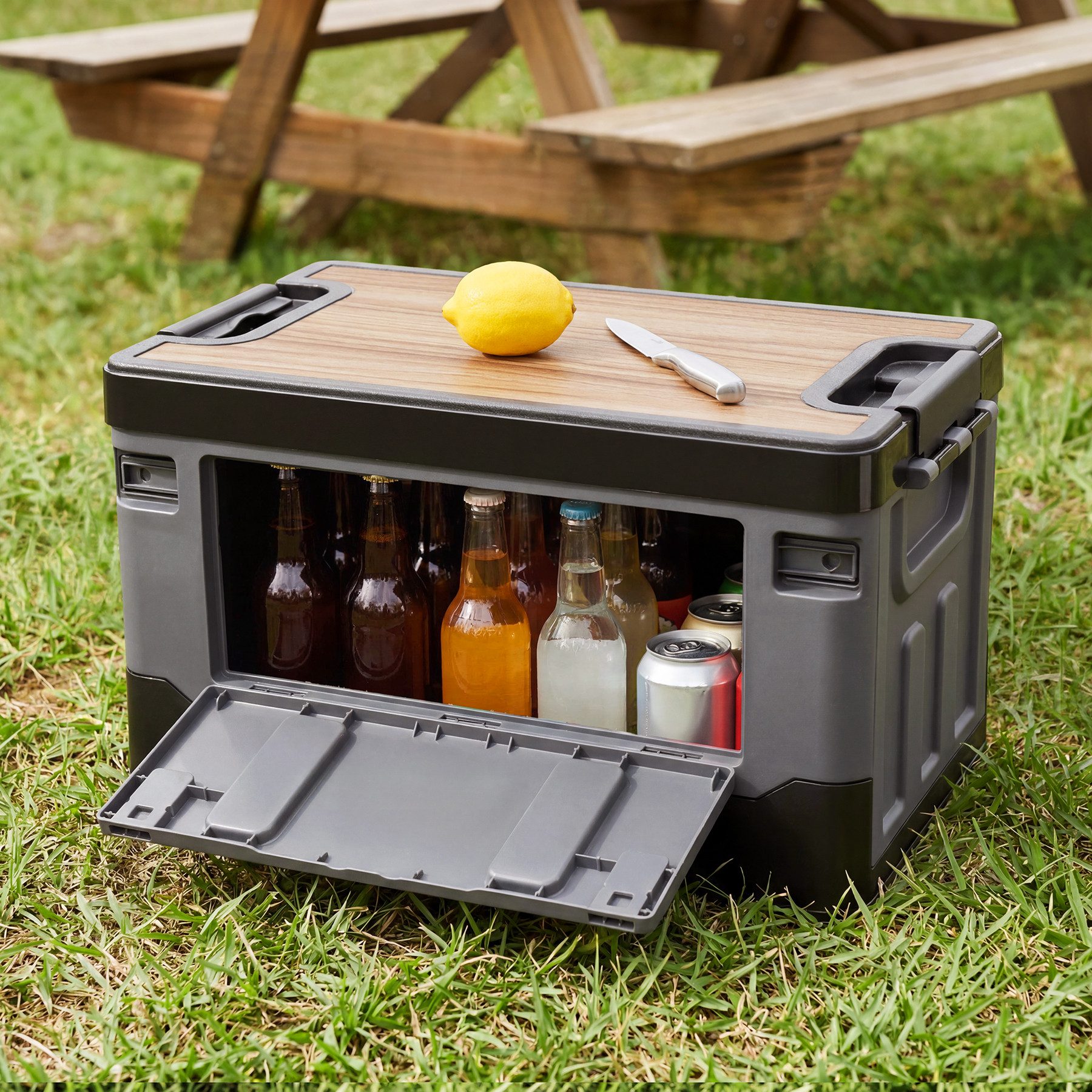 NILS CAMP Faltbox Aufbewahrungsbox Transportkiste Campingbox (Spar-Set, 1 St., 48 x 30 x 27 cm faltbar), faltbar, stapelbar, Tischplatte, 38 l, Deckel bis 80 kg