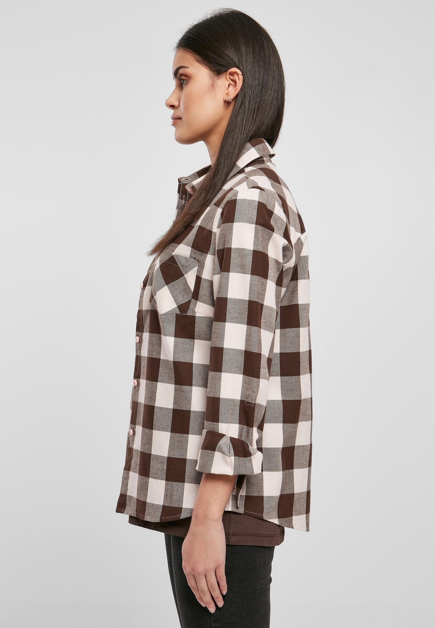 Damen Ladies CLASSICS Flanell pink-brown Shirt URBAN Checked (1-tlg) Langarmhemd Turnup