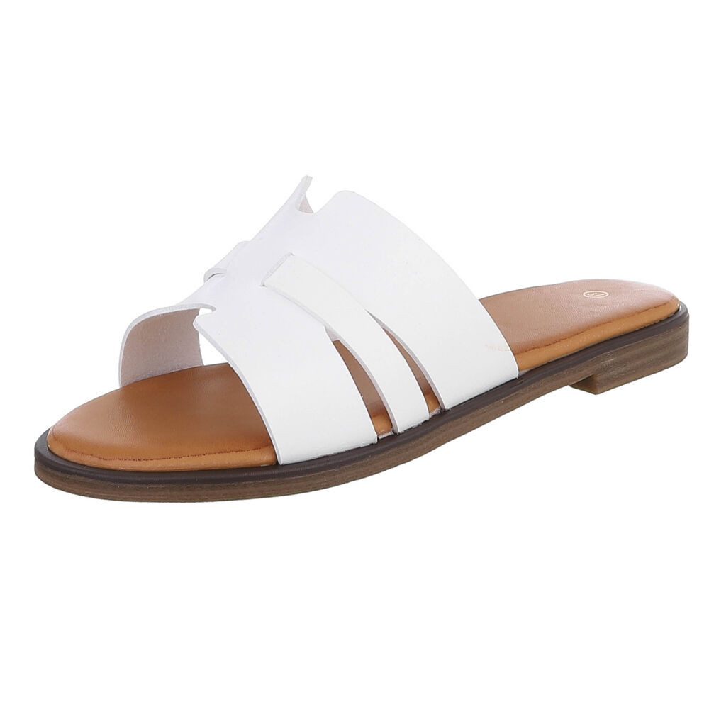 Ital-Design Komfortable Damensandalen mit gekreuzten Riemen für Freizeit Pantolette (91409257) Blockabsatz Pantoletten in Weiß