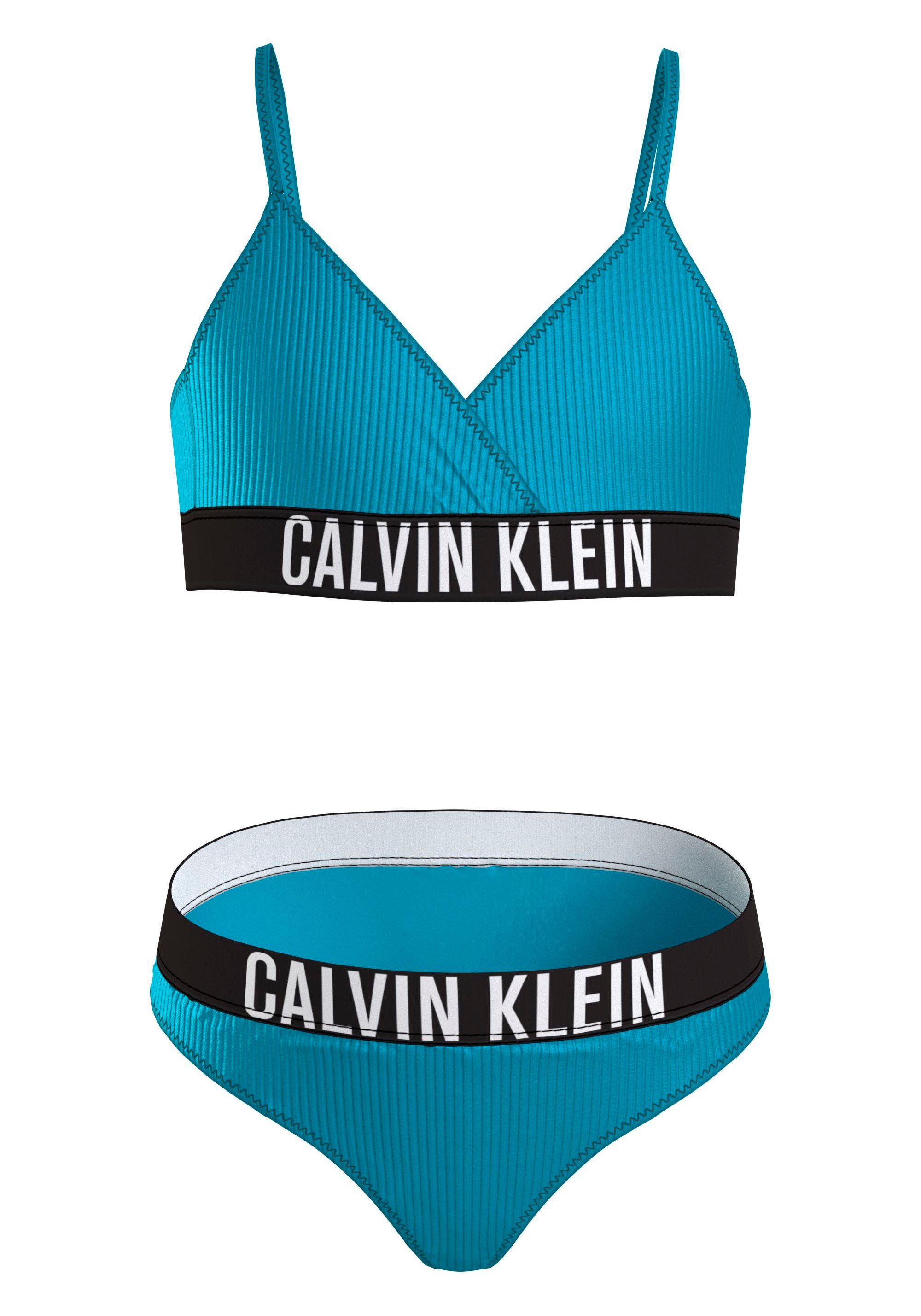 Calvin Klein Swimwear Triangel-Bikini CROSSOVER TRIANGLE BIKINI SET (2-St) mit Markenlabel Blue_Tide