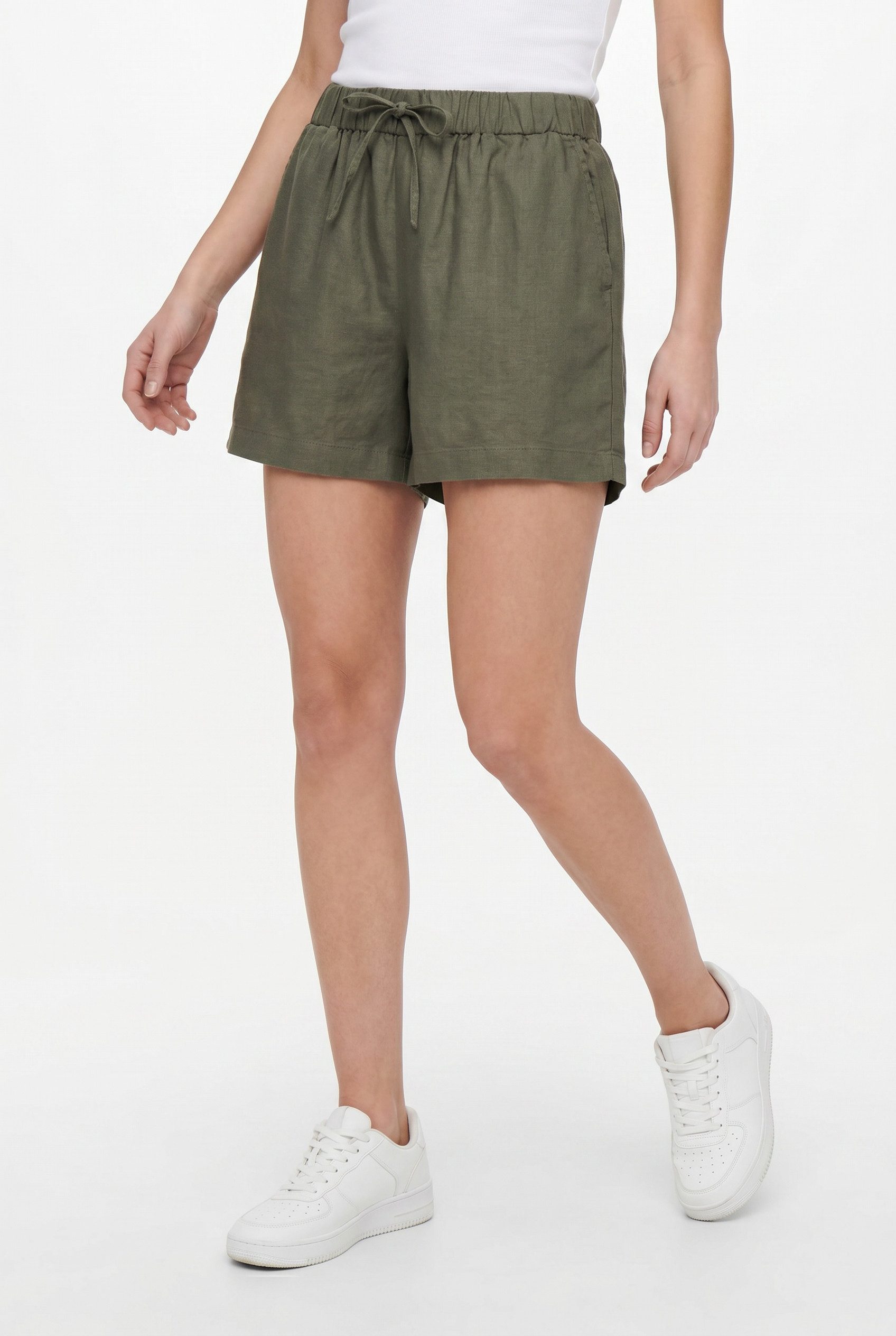 ONLY Shorts ONLGOA MW LIN BL PULL-UP SHORTS CC PNT mit Leinen