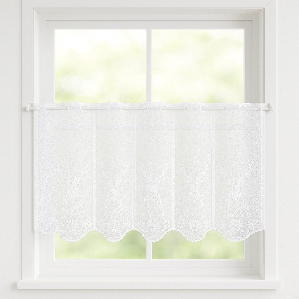 Clever-Kauf-24 Scheibengardine Scheibengardine Jacquard Hirsch weiß Höhe 45 günstig online kaufen