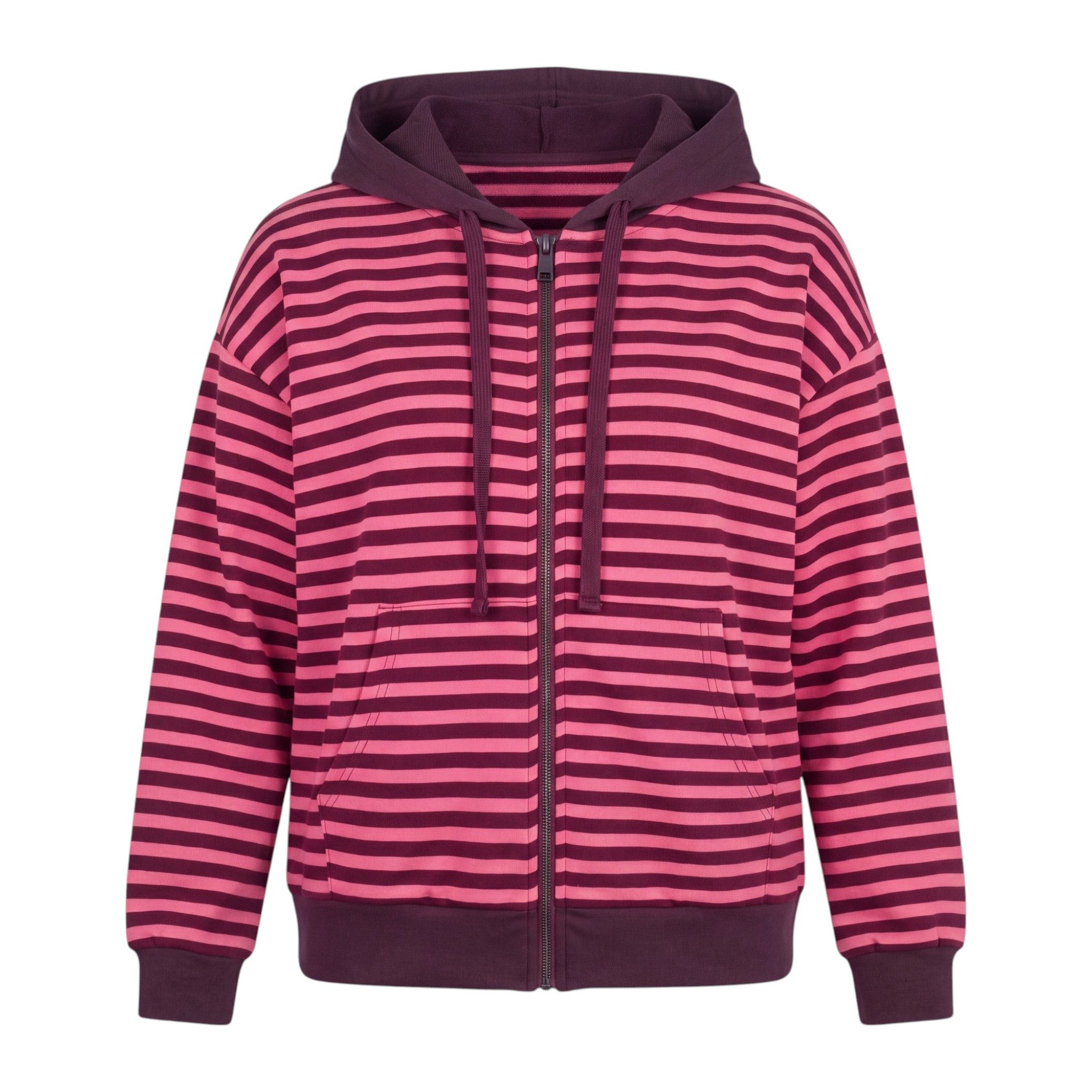 OriginalYou Kapuzensweatjacke Damen Sweatjacke gestreift Freizeitjacke Oversize mit elastischem Bund, leicht und angenehm – Bild 2 von 3