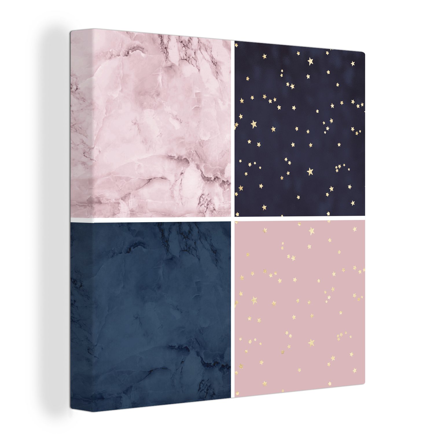 OneMillionCanvasses® Leinwandbild Marmor - Sterne - Rosa - Blau, (1 St), Leinwand Bilder für Wohnzimmer Schlafzimmer