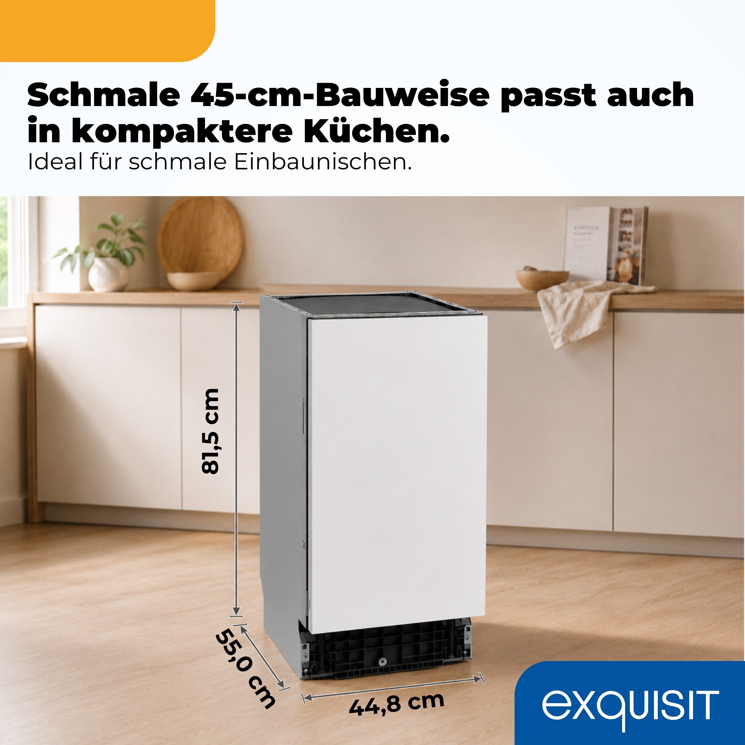 exquisit vollintegrierbarer Geschirrspüler EGSP59311-E-450C, 9,8 l, 11 Maßgedecke, LED, 2100 W, 150 cm Stromkabel, 81,5 x 44,8 x 55,0 cm