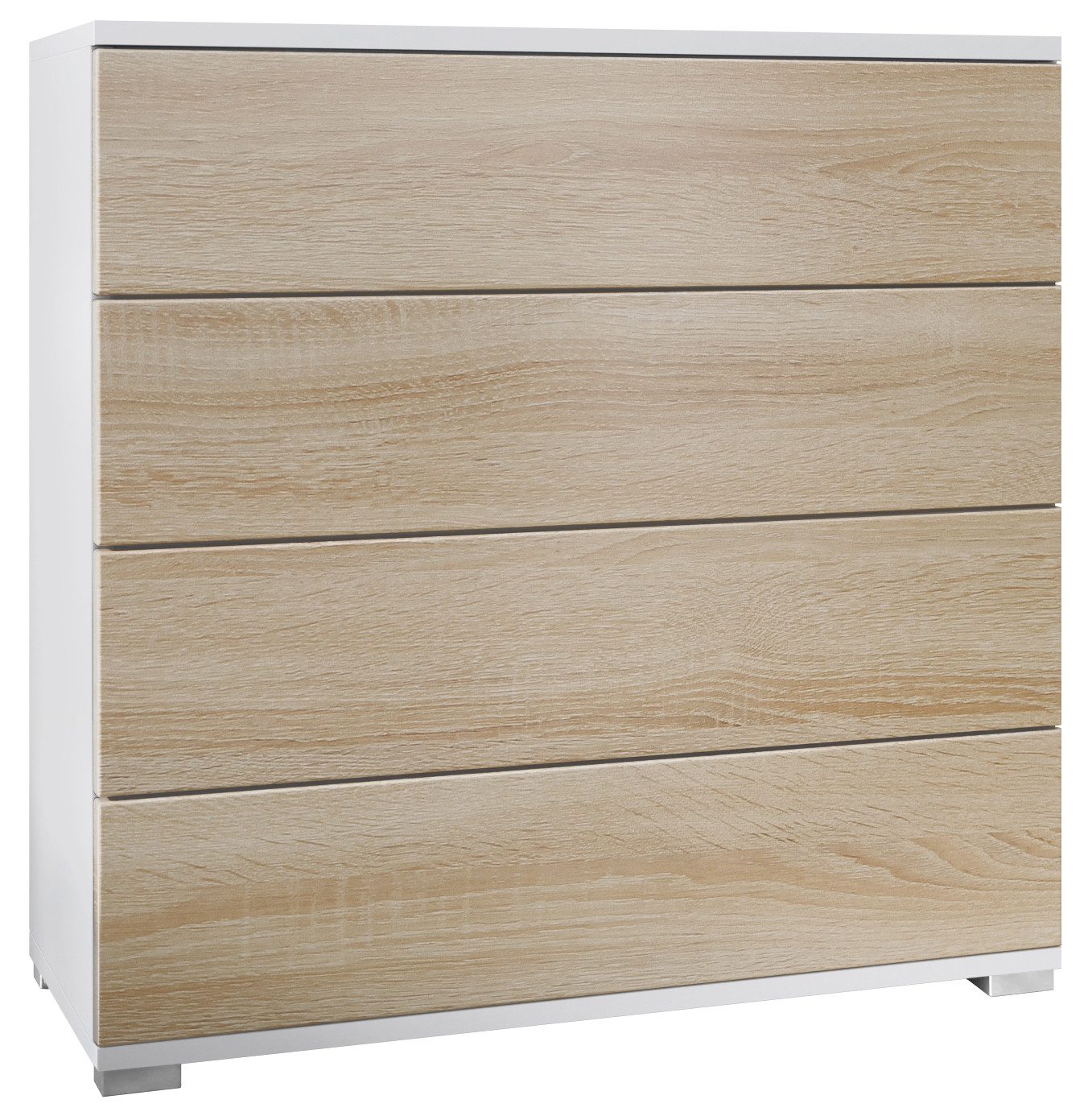 Vladon Kommode Pavos V3 (Sideboard, mit 4 Schubladen), Weiß matt/Eiche sägerau (76 x 76 x 35 cm)