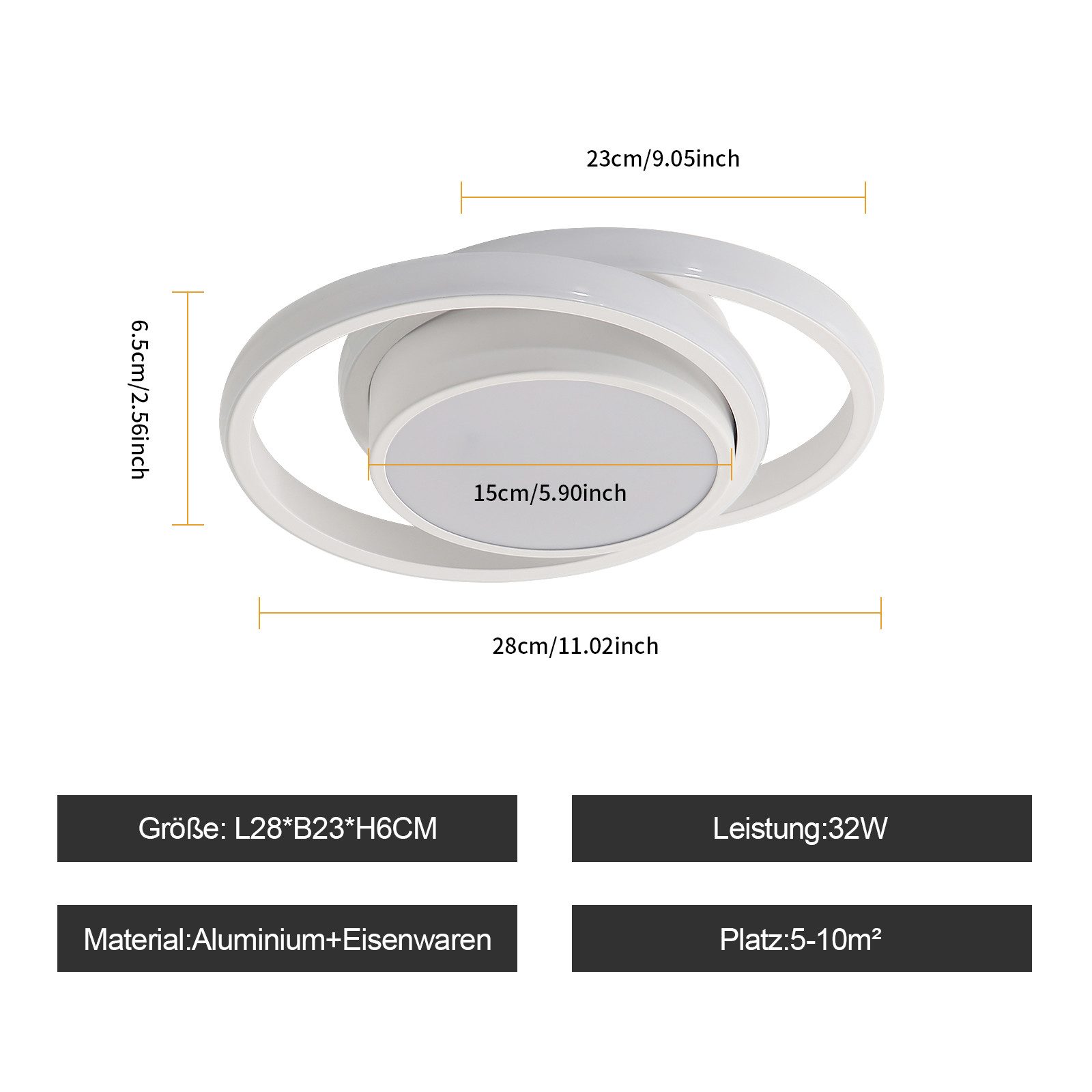 Goeco LED Deckenleuchte 32W weißes Doppelkreis-Design, günstig online kaufen