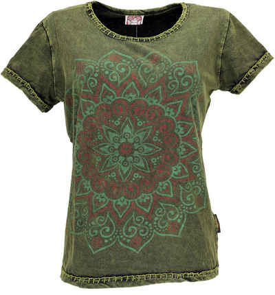 Guru-Shop T-Shirt Boho T-Shirt mit Mandaladruck, stonewashed.. alternative Bekleidung, Festival, Ethno Style