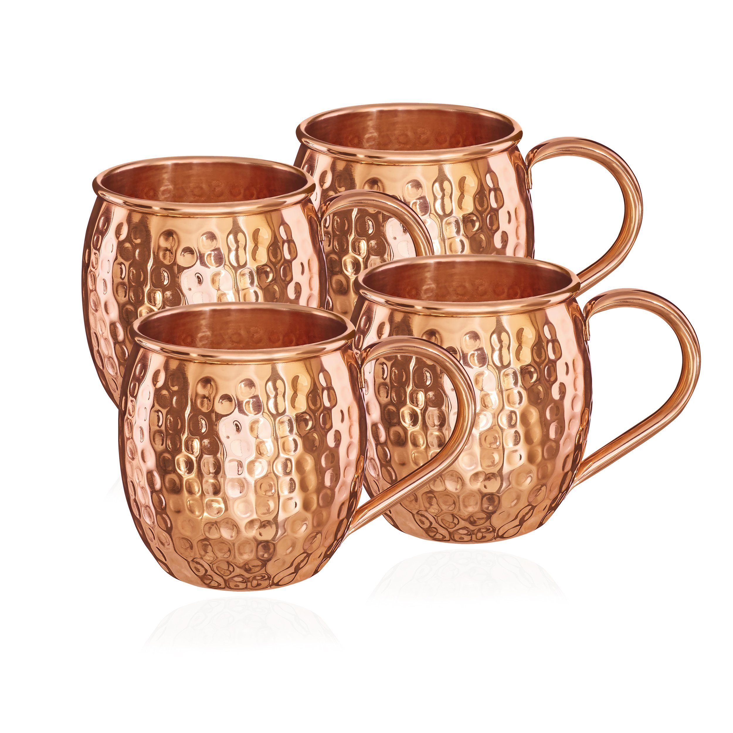 NKlaus Becher 4x Kupferbecher reines Kupfer 100% Ayuverda Kupfertasse Oval Moscow Mu, Kupfer