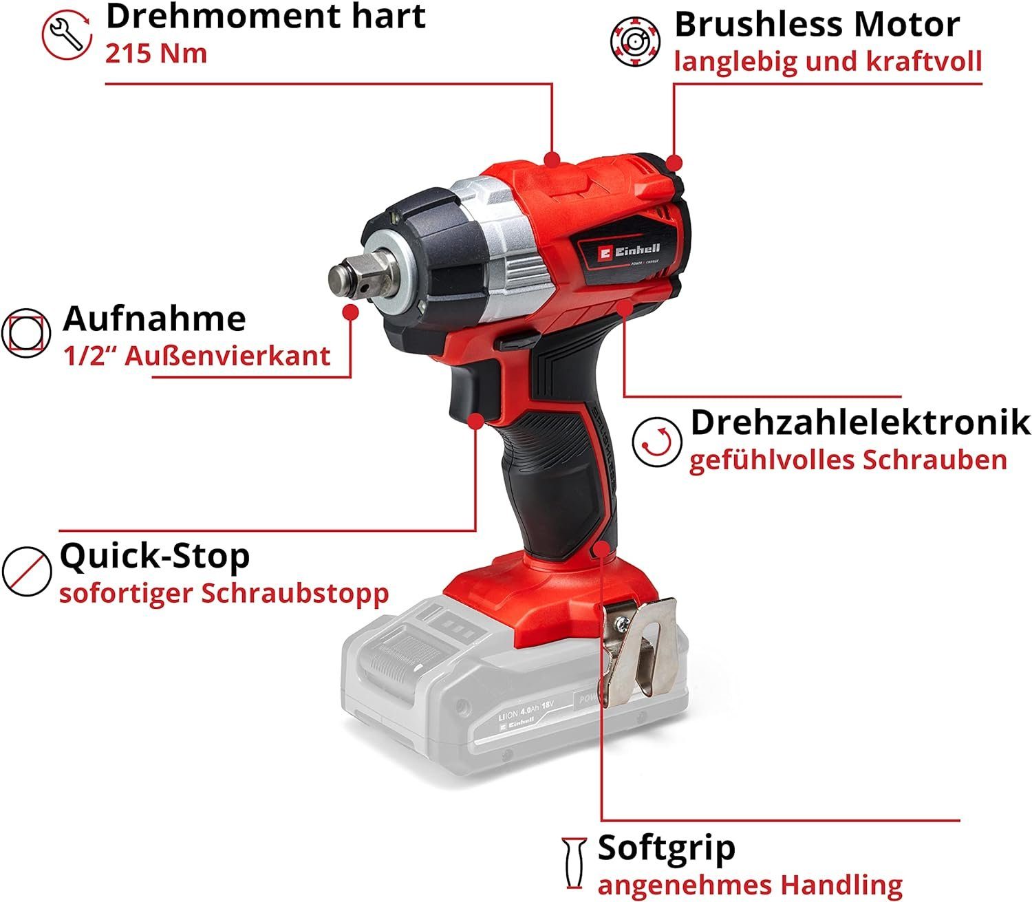 Einhell Akku-Schlagschrauber TP-CW 18 Li BL 18 V, 215 Nm, Bit-Adapter, LED Licht, ohne Akku, (Bit-Adapter + LED Licht)