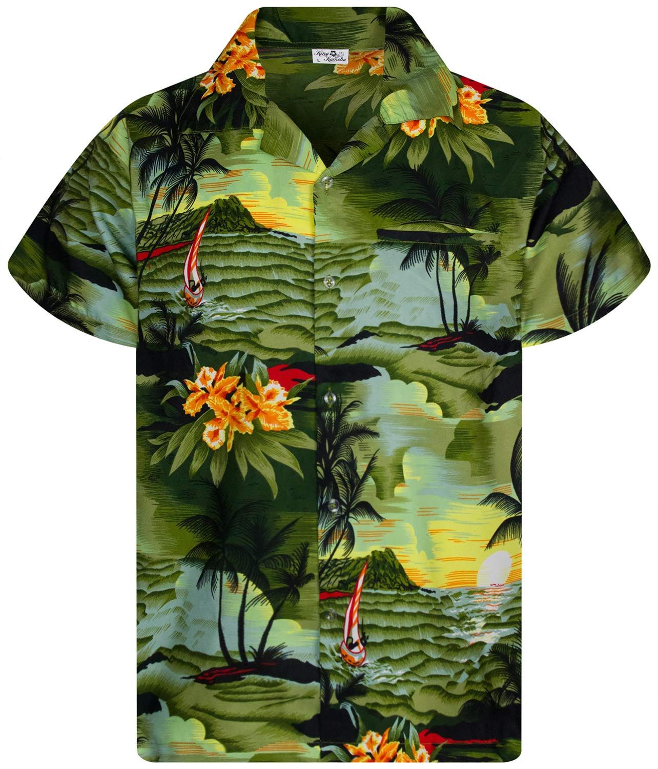 King Kameha Hawaiihemd Surf Kids Funky Hawaii-Hemd Kinder Kurzarm Front-Tasche Unisex