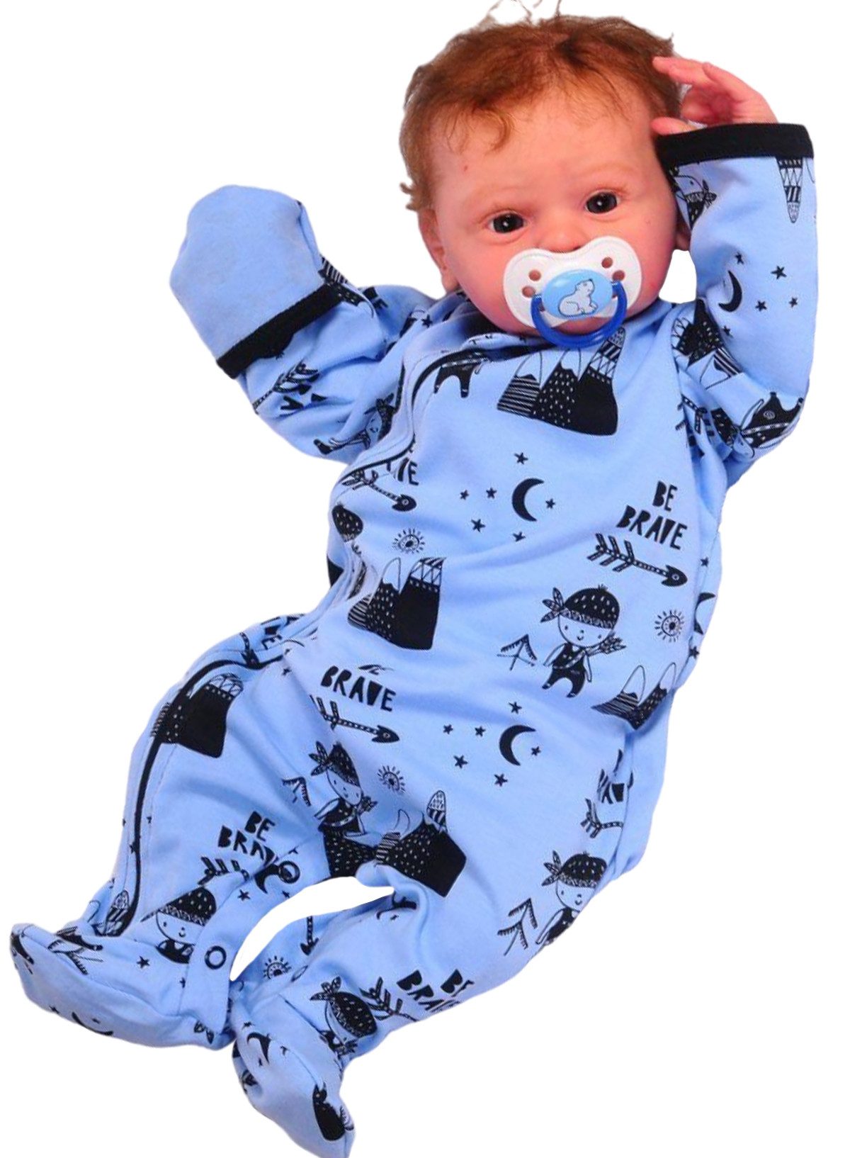 Strampler Baby Schlafanzug in Blau mit Kratzschutz und Reißverschluss