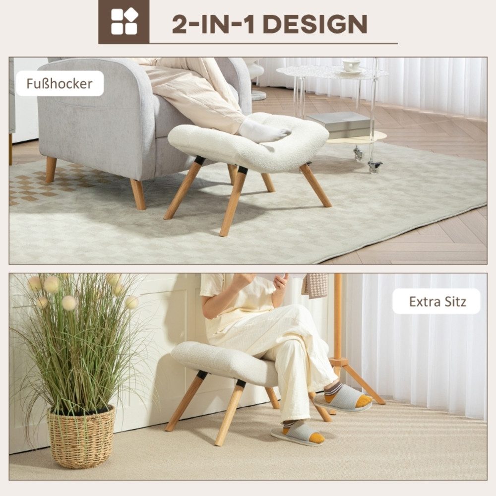 OKWISH Polsterbank 67x45x38 cm, Cremeweißer Fußhocker mit Fleece-Bezug und Holzbeinen (Packung, 1-St., Komfortabel gepolstert im modernen Design), Geeignet für Wohnzimmer, Schlafzimmer und Flur
