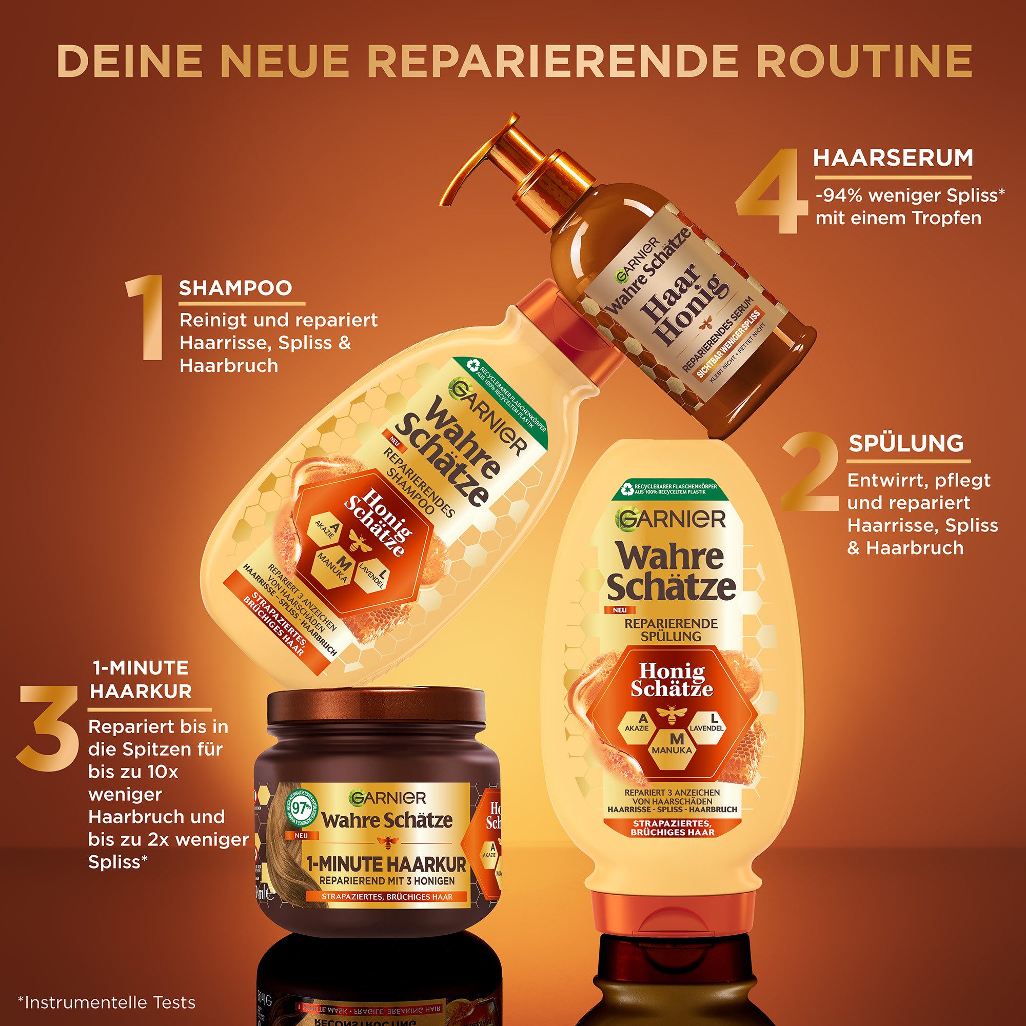 GARNIER Haarshampoo WAHRE SCHÄTZE HONIG, Packung, 6-tlg., Für alle Haartypen, mit Honig, Aloe Vera und Jojoba-Estern