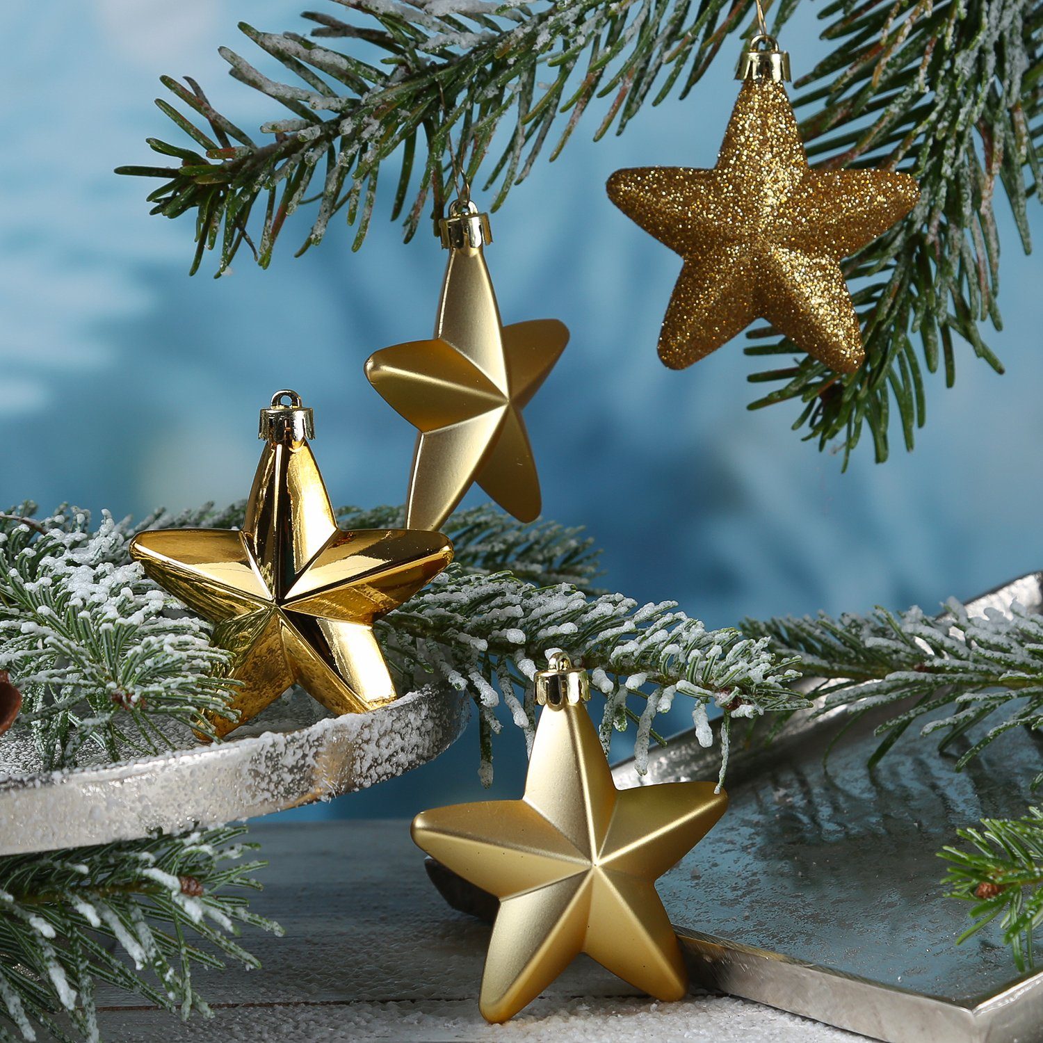 gold bruchfest MARELIDA glitzernd Christbaumschmuck Sterne glänzend Weihnachtsbaumschmuck