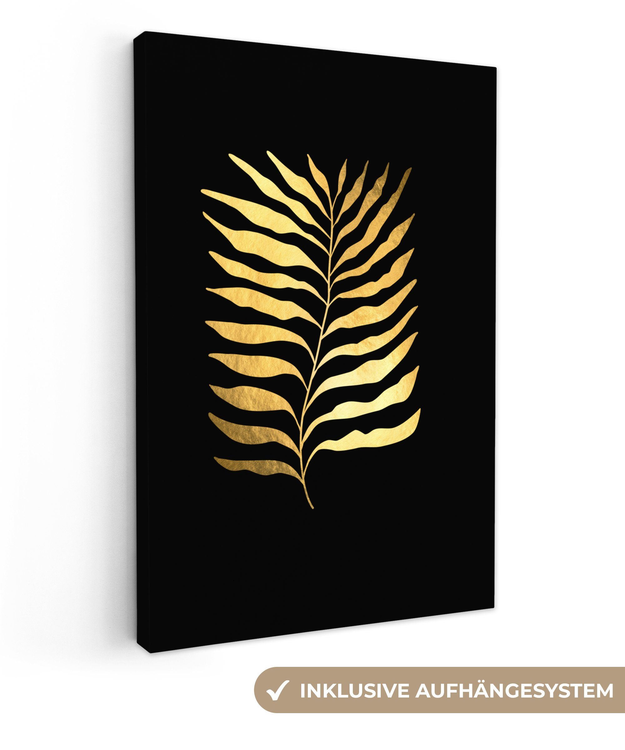 OneMillionCanvasses® Leinwandbild Blätter - Gold - Luxus - Natur - Design, (1 St), Leinwandbild fertig bespannt inkl. Zackenaufhänger, Gemälde, 20x30 cm
